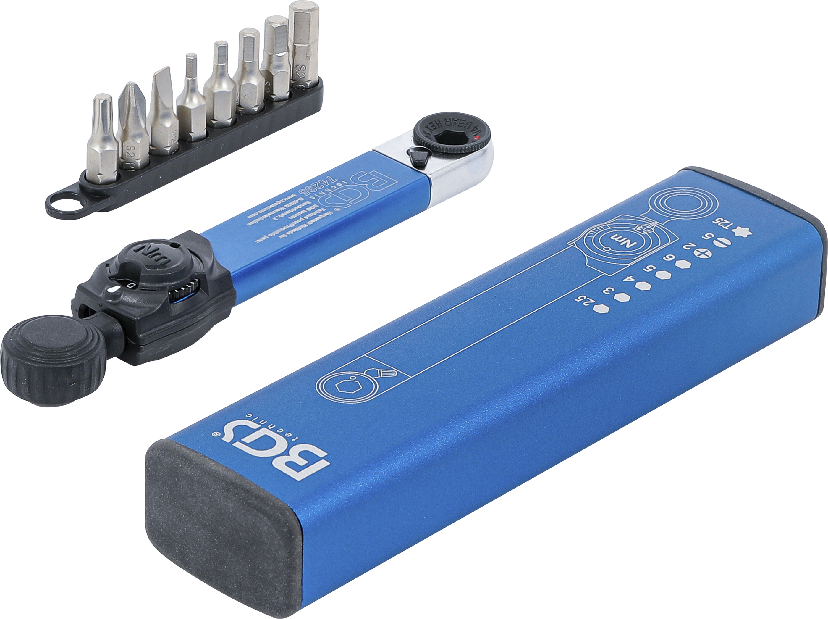 BGS Drehmomentschlüssel | Abtrieb Innensechskant 6,3 mm (1/4") | 2 - 10 Nm | mit Bit-Satz | 9-tlg.