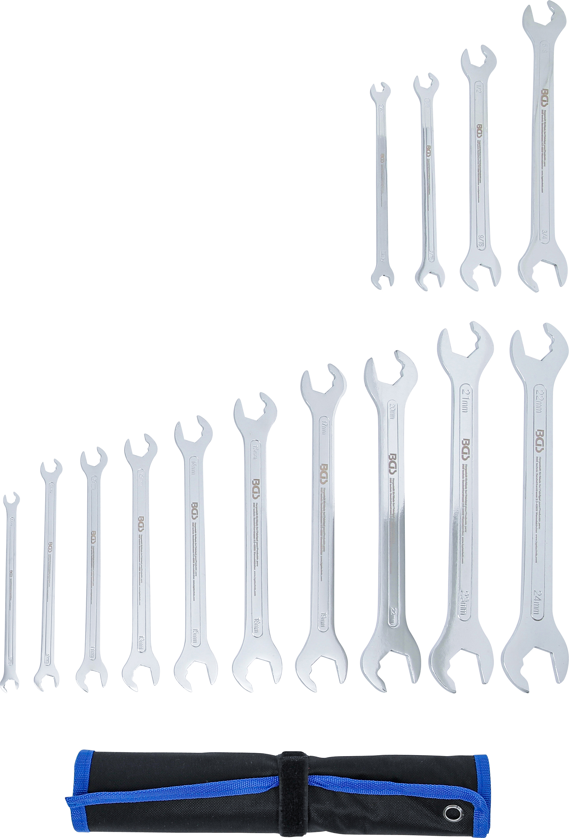 BGS Doppel-Maulschlüssel-Satz | extra flach | mit Ratschenfunktion | SW 6 - 22 mm, 1/4" - 3/4" | 14-tlg.