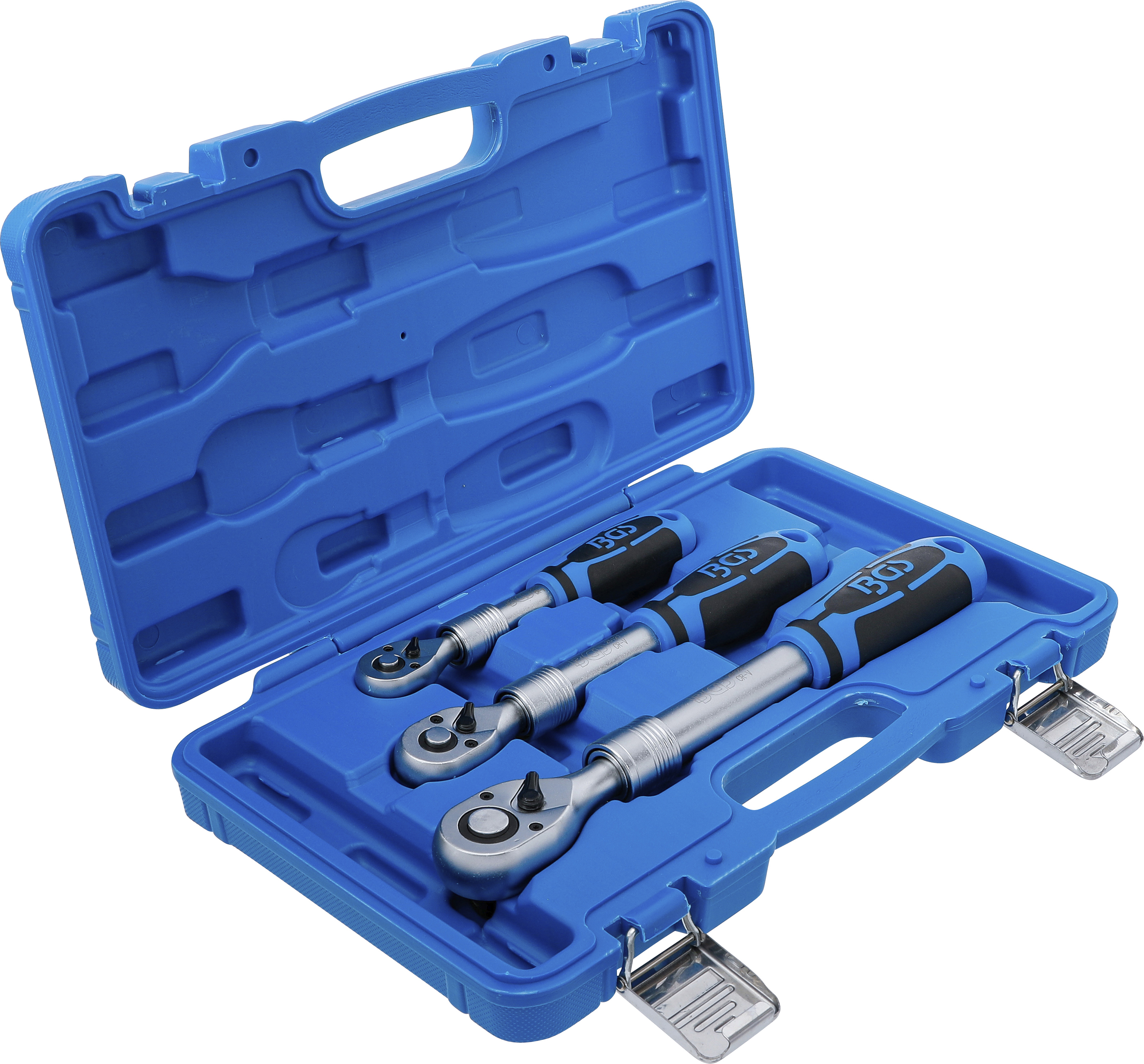 BGS Umschaltknarren-Satz | ausziehbar | Abtrieb Außenvierkant 6,3 mm (1/4") - 10 mm (3/8") - 12,5 mm (1/2") | 3-tlg.
