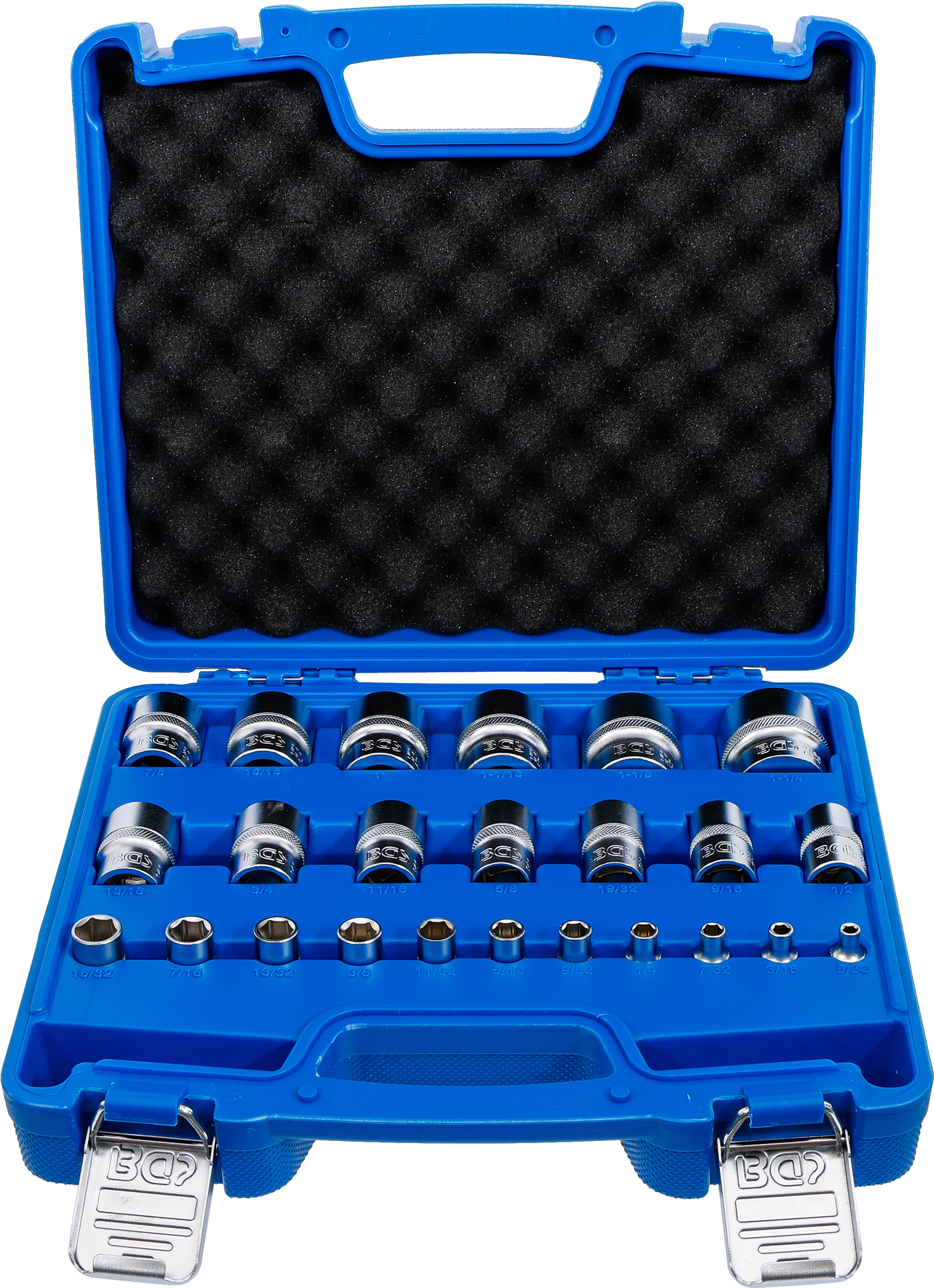 BGS Steckschlüssel-Einsatz-Satz, Sechskant | Antriebe Innenvierkant 6,3 mm (1/4"), 12,5 mm (1/2") | Zollmaße | 24-tlg.