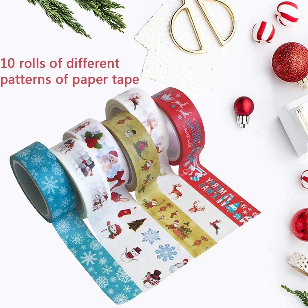 BESTZY 10PCS Bastel Klebeband Weihnachten Dekoband Masking Tape für Scrapbooking DIY Handwerk Geschenkverpackung Weihnachten Merry Christmas（5m*15mm）