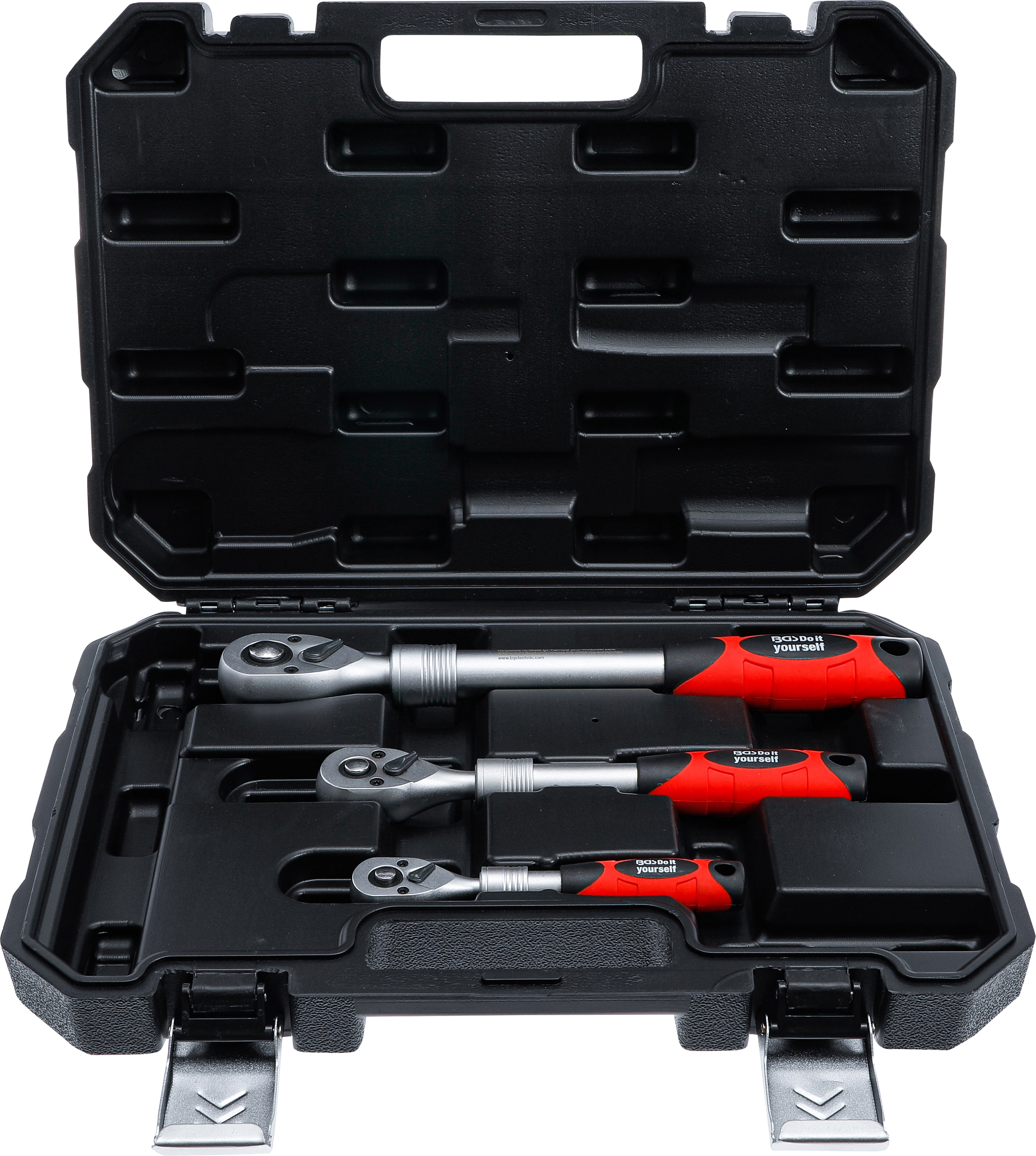 BGS Umschaltknarren-Satz | ausziehbar | Abtrieb Außenvierkant 6,3 mm (1/4") - 10 mm (3/8") - 12,5 mm (1/2") | 3-tlg.