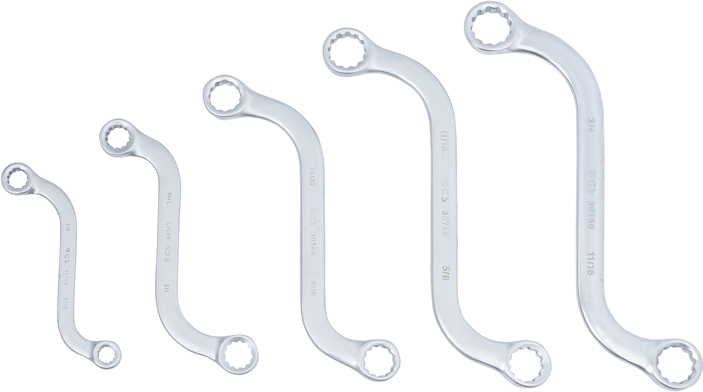 BGS S-Form Doppel-Ringschlüssel-Satz | Zollgrößen | SW 3/8" - 3/4" | 5-tlg.
