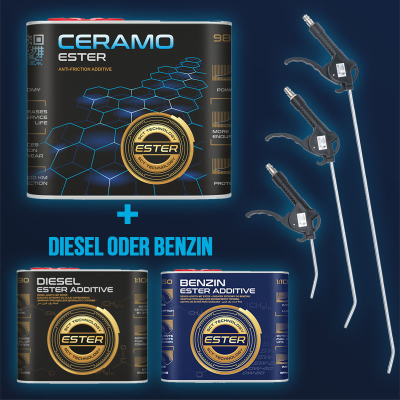 Mannol Ceramo Ester Benzin Diesel Ester Super DEAL Additiv Paket + BGS Ausblaspistolen SET