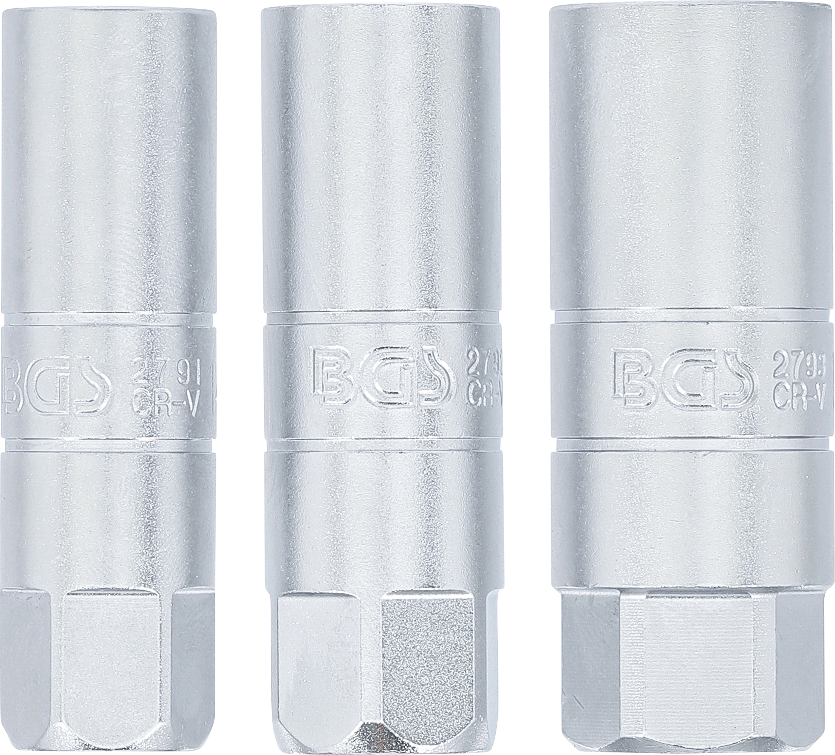 BGS Zündkerzen-Einsatz-Satz Zwölfkant | Antrieb Innenvierkant 10 mm (3/8") | SW 14 - 16 - 18 mm | 3-tlg.