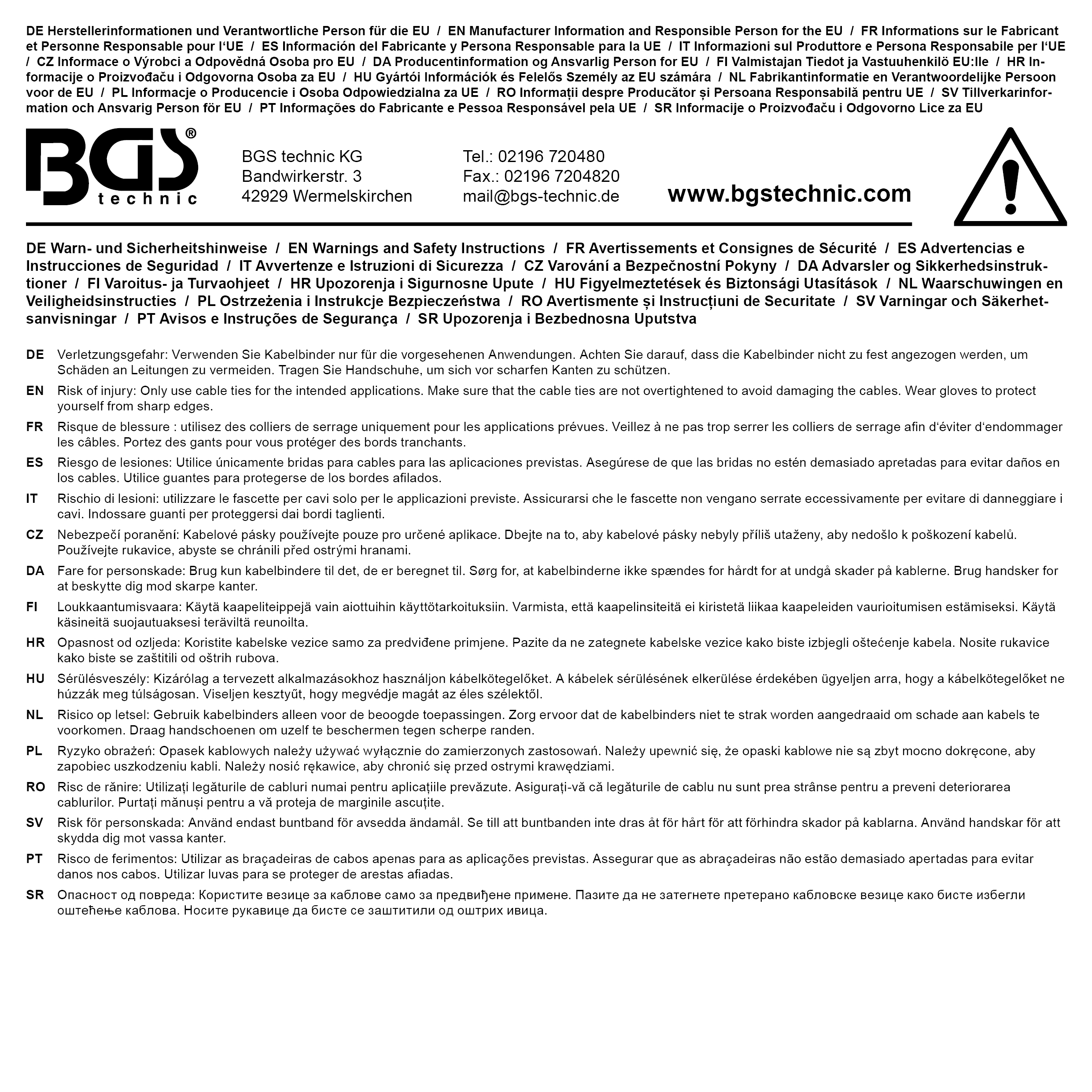 BGS Kabelbinder-Sortiment | weiß | 8,0 x 800 mm | 10-tlg.