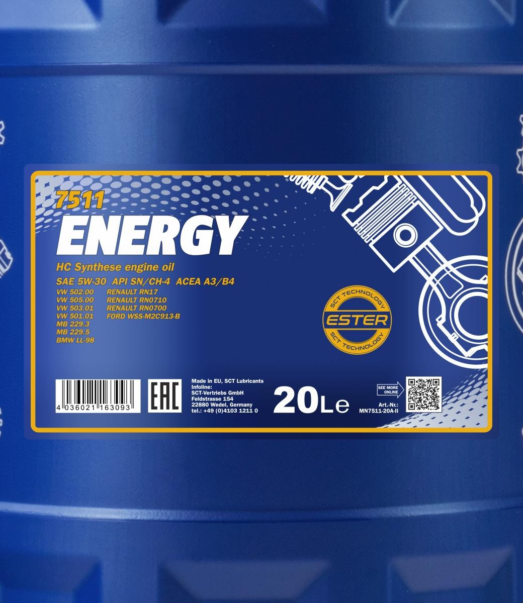 5W-30 Mannol 7511 Energy Motoröl 20 Liter