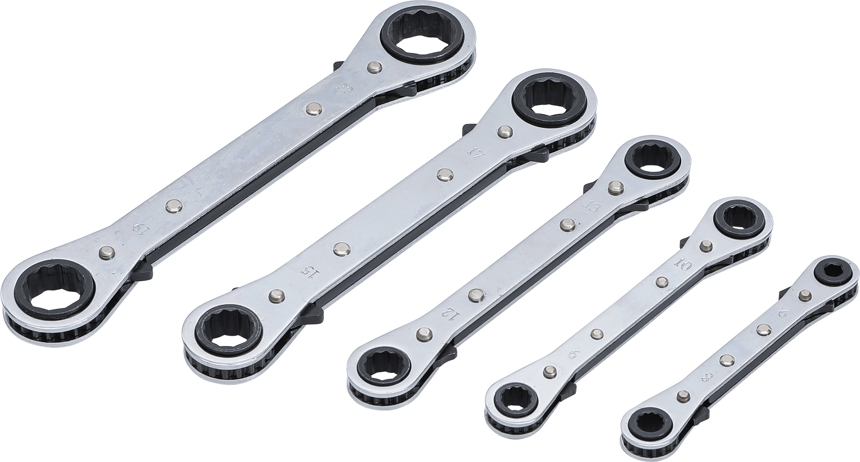 BGS Ratschen-Ringschlüssel-Satz, gerade, umschaltbar | SW 6 x 8 - 19 x 22 mm | 5-tlg.