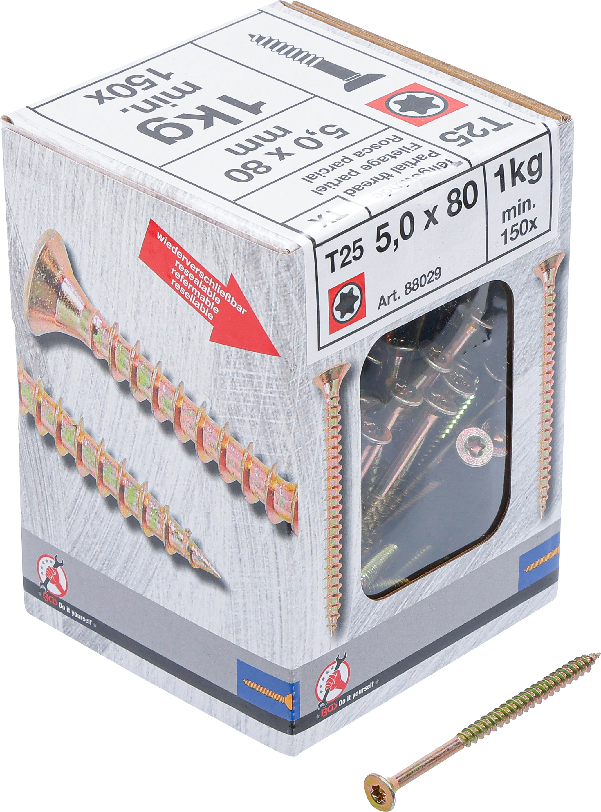 BGS Mehrzweckschrauben | T-Profil ( für Torx) T25 | 5,0 x 80 mm | 1 kg / 150 Stück
