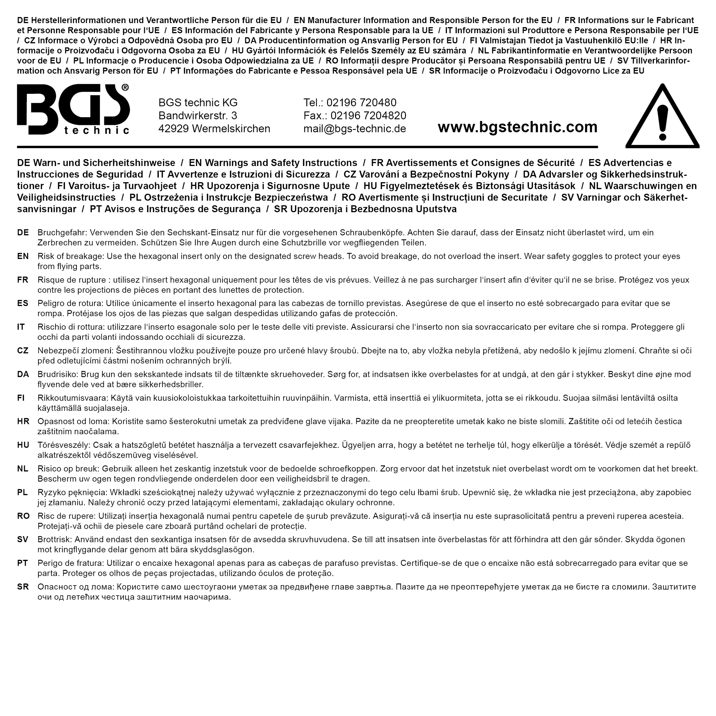 BGS Steckschlüssel-Einsatz Sechskant | Antrieb Innenvierkant 12,5 mm (1/2") | SW 19 mm