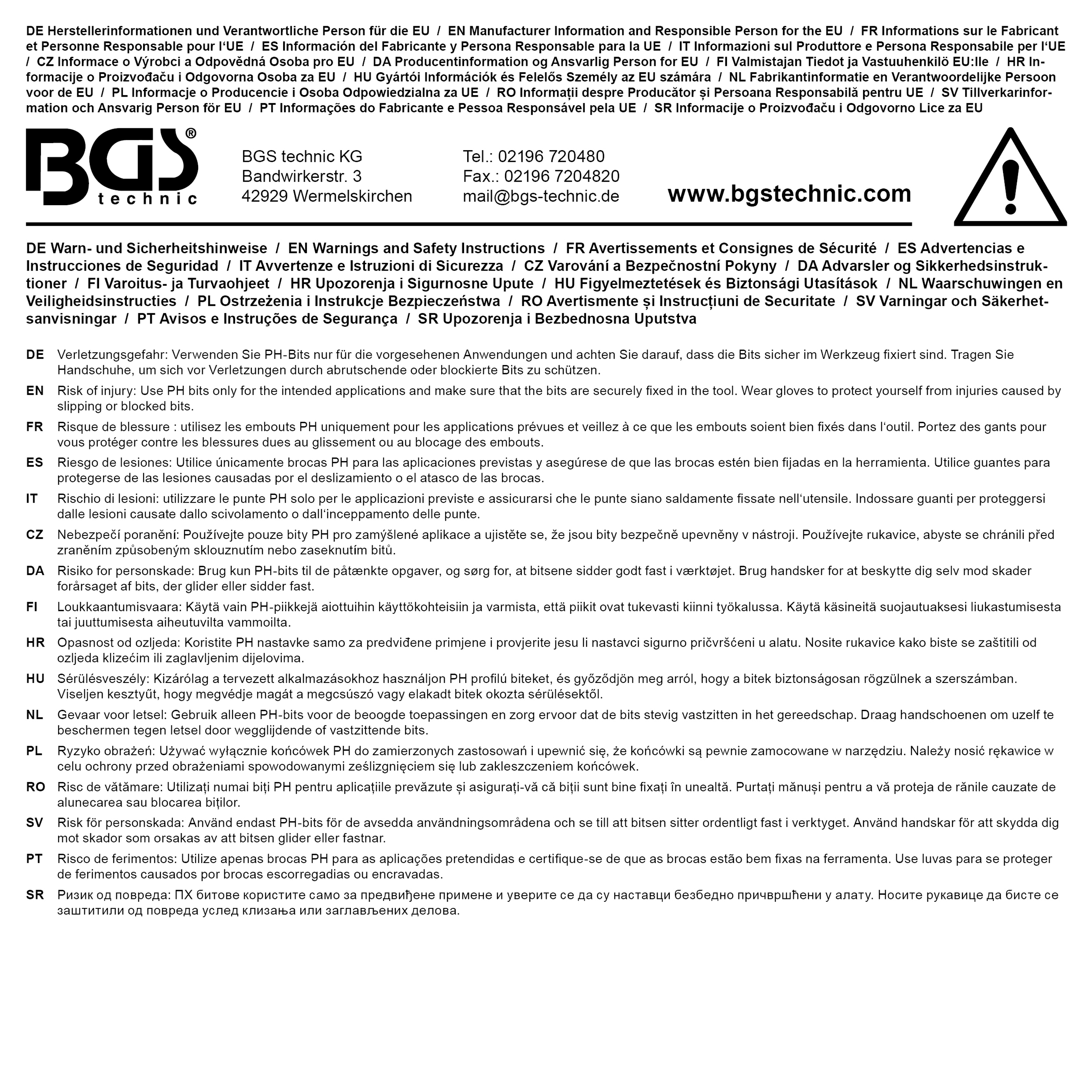 BGS Bit-Einsatz | Antrieb Innenvierkant 10 mm (3/8") | Kreuzschlitz PH2