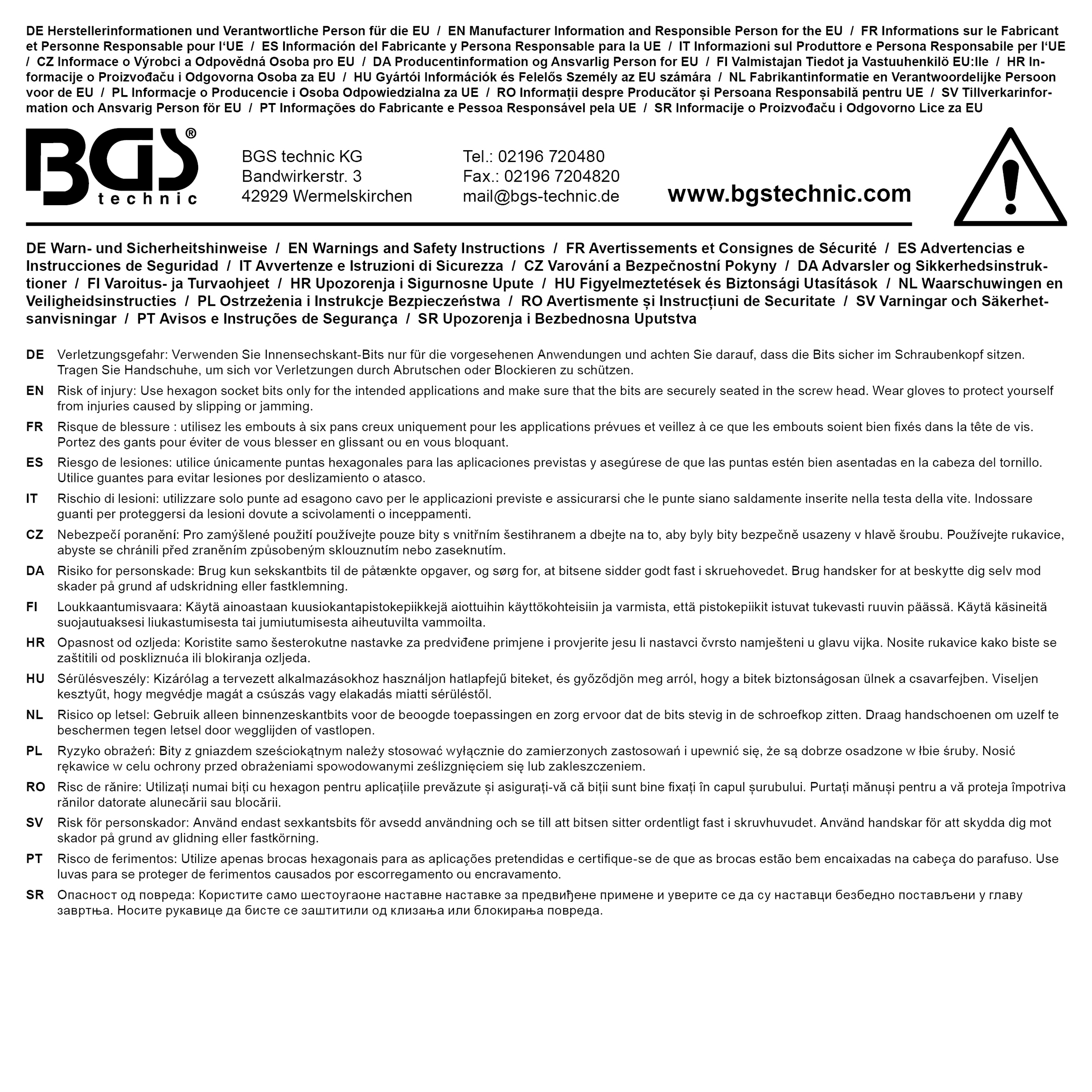 BGS Bit | Länge 100 mm | Antrieb Außensechskant 22 mm | Innensechskant 24 mm