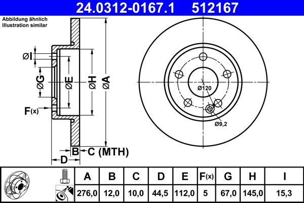 Bremsscheibe 24.0312-0167.1 “ATE 276 mm, 12 mm, 10 mm”