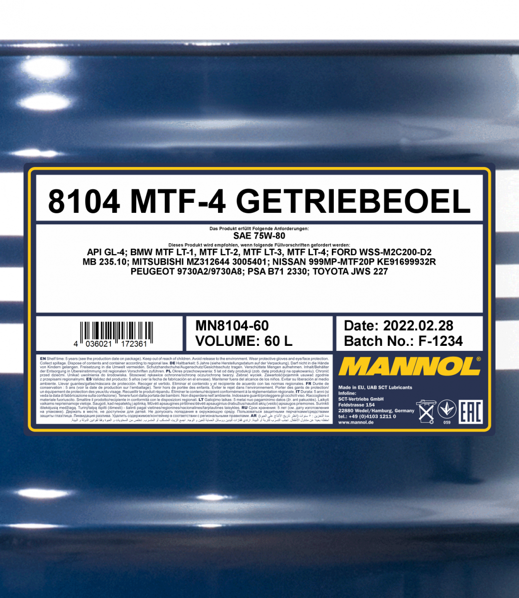 75W-80 Mannol 8104 MTF-4 Getriebeöl 60 Liter