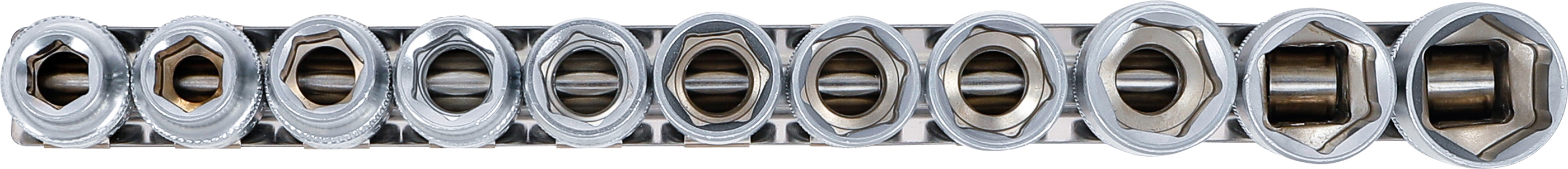 BGS Steckschlüssel-Einsatz-Satz, Sechskant | Antrieb Innenvierkant 12,5 mm (1/2") | SW 10 - 21 mm | 11-tlg.