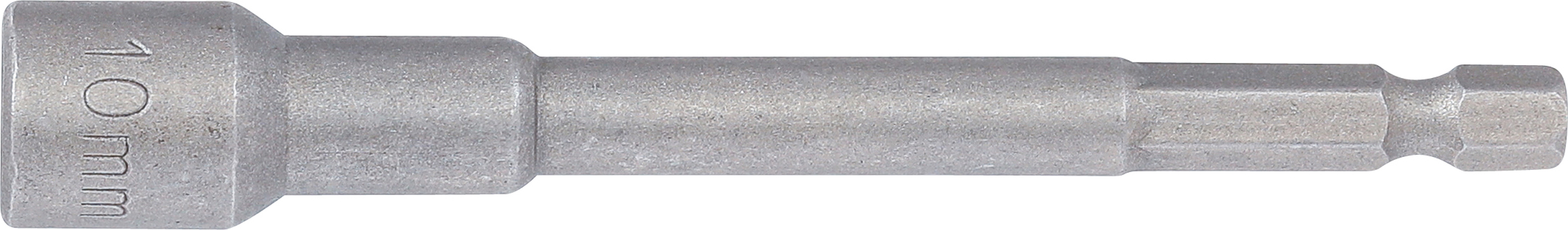 BGS Steckschlüssel-Einsatz Sechskant, extra lang | für Bohrmaschinen | Antrieb Außensechskant 6,3 mm (1/4") | SW 10 mm