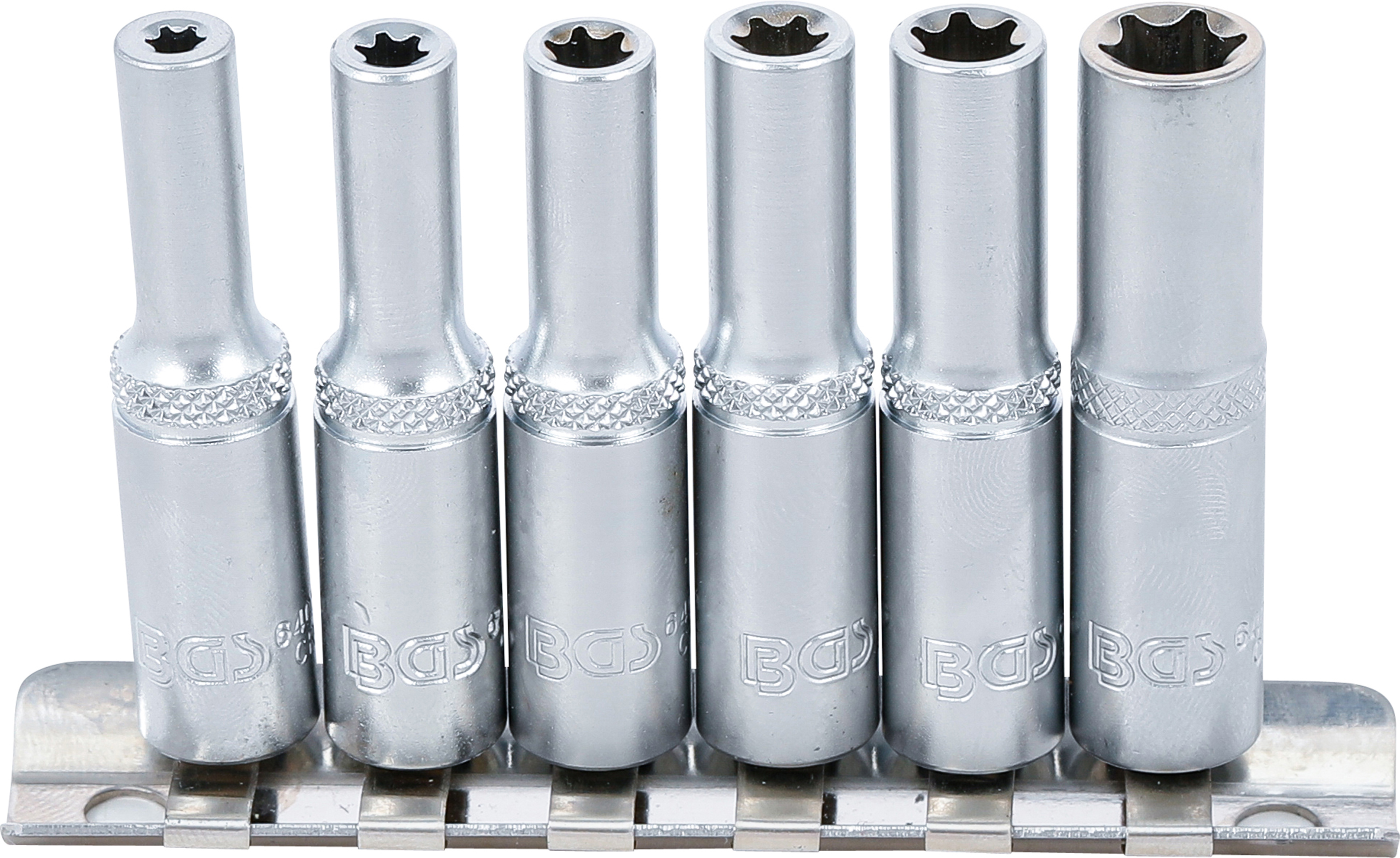 BGS Steckschlüssel-Einsatz-Satz E-Profil, tief | Antrieb innenvierkant 6,3 mm (1/4") | SW E4 - E10 | 6-tlg.