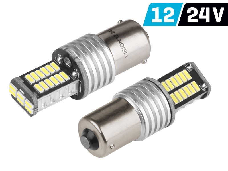 Vision LED Lampe 12V/24V P21W BA15S 30x4014 SMD Weiss Canbus