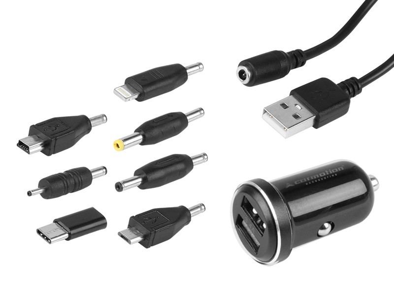 Carmotion Universal Auto Ladestecker 2x USB 3.4A + Kabel 120 cm + 7 Adapter