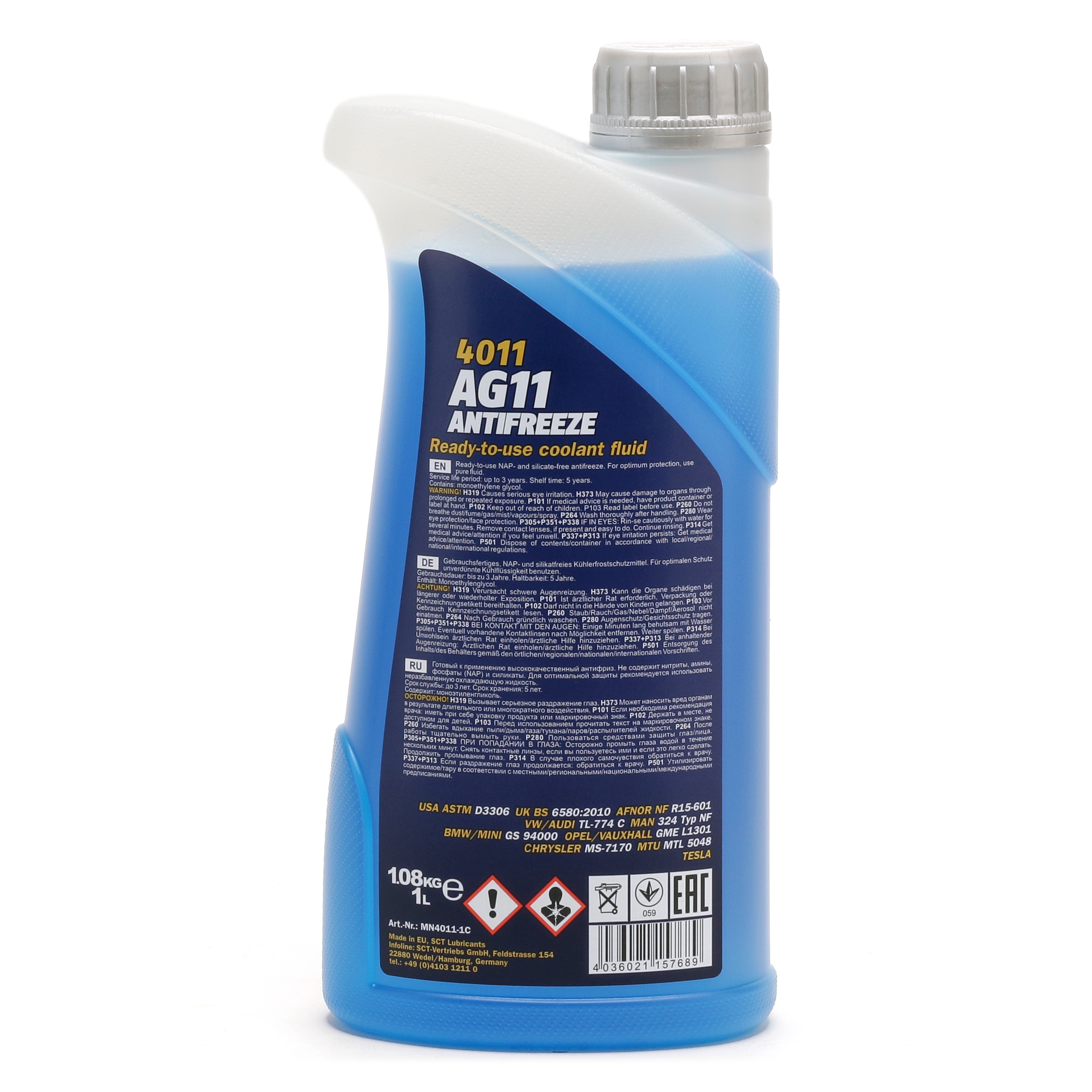 Mannol 4011 Kühlerfrostschutz Antifreeze AG11 Longterm -40 Fertigmischung 1 Liter