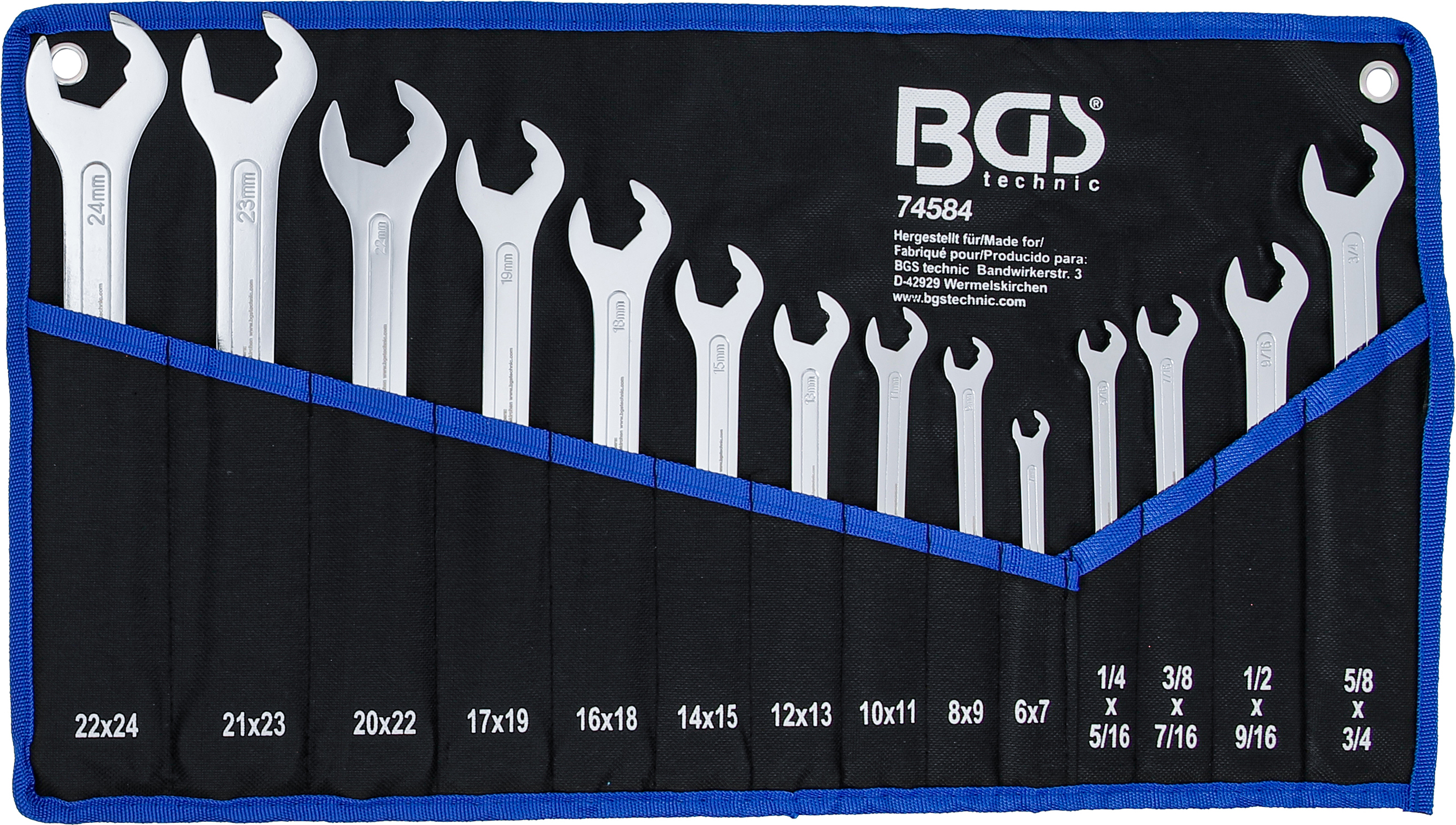 BGS Doppel-Maulschlüssel-Satz | extra flach | mit Ratschenfunktion | SW 6 - 22 mm, 1/4" - 3/4" | 14-tlg.