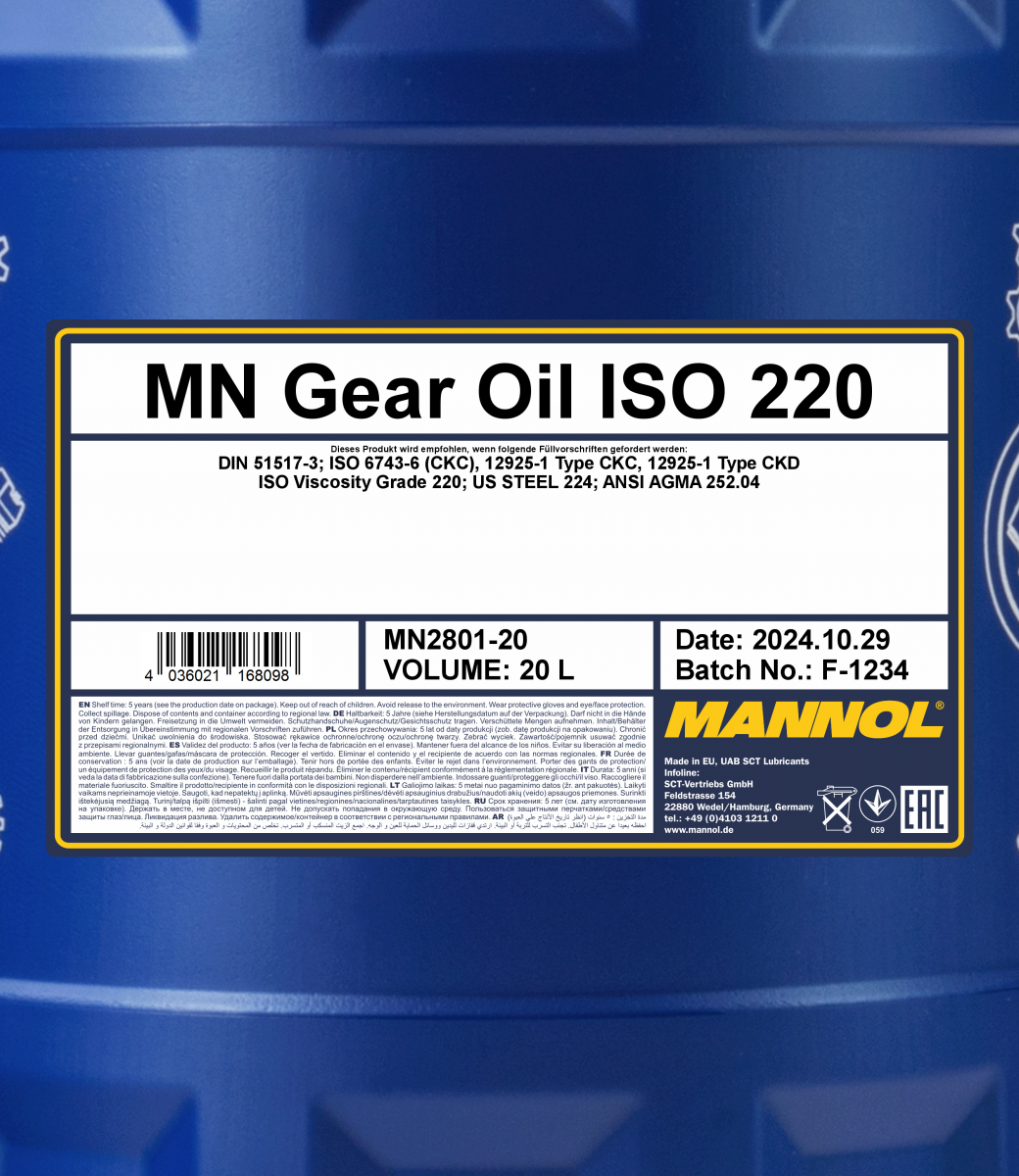 Mannol 2801 Grear Oil ISO 220 Getriebeöl 20 Liter