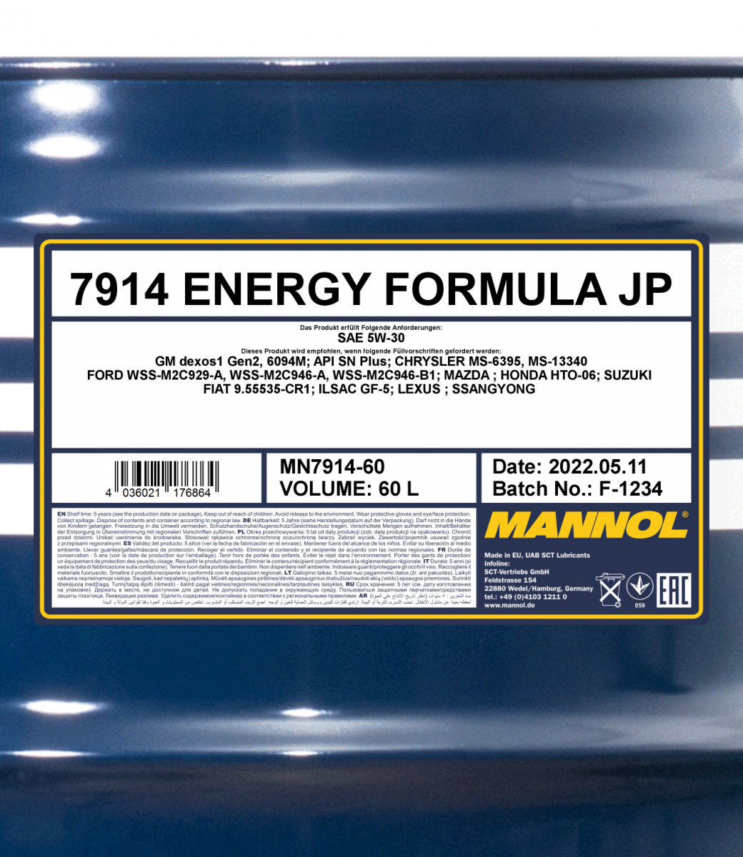 5W-30 Mannol 7914 Energy Formula JP Motoröl 60 Liter