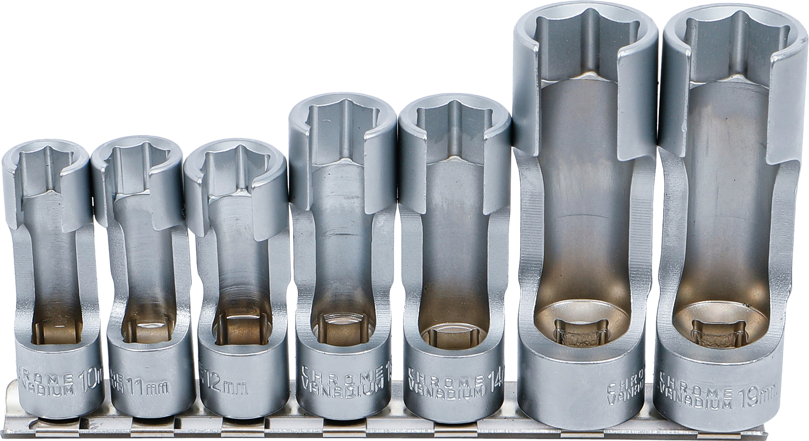 BGS Spezial-Steckschlüssel-Einsatz-Satz, geschlitzt | Antrieb Innenvierkant 10 mm (3/8") | SW 10 - 19 mm | 7-tlg.