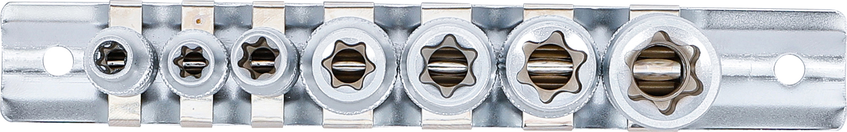 BGS Steckschlüssel-Einsatz-Satz E-Profil | Antrieb Innenvierkant 6,3 mm (1/4") / 10 mm (3/8") | SW E6 - E16 | 7 tlg.