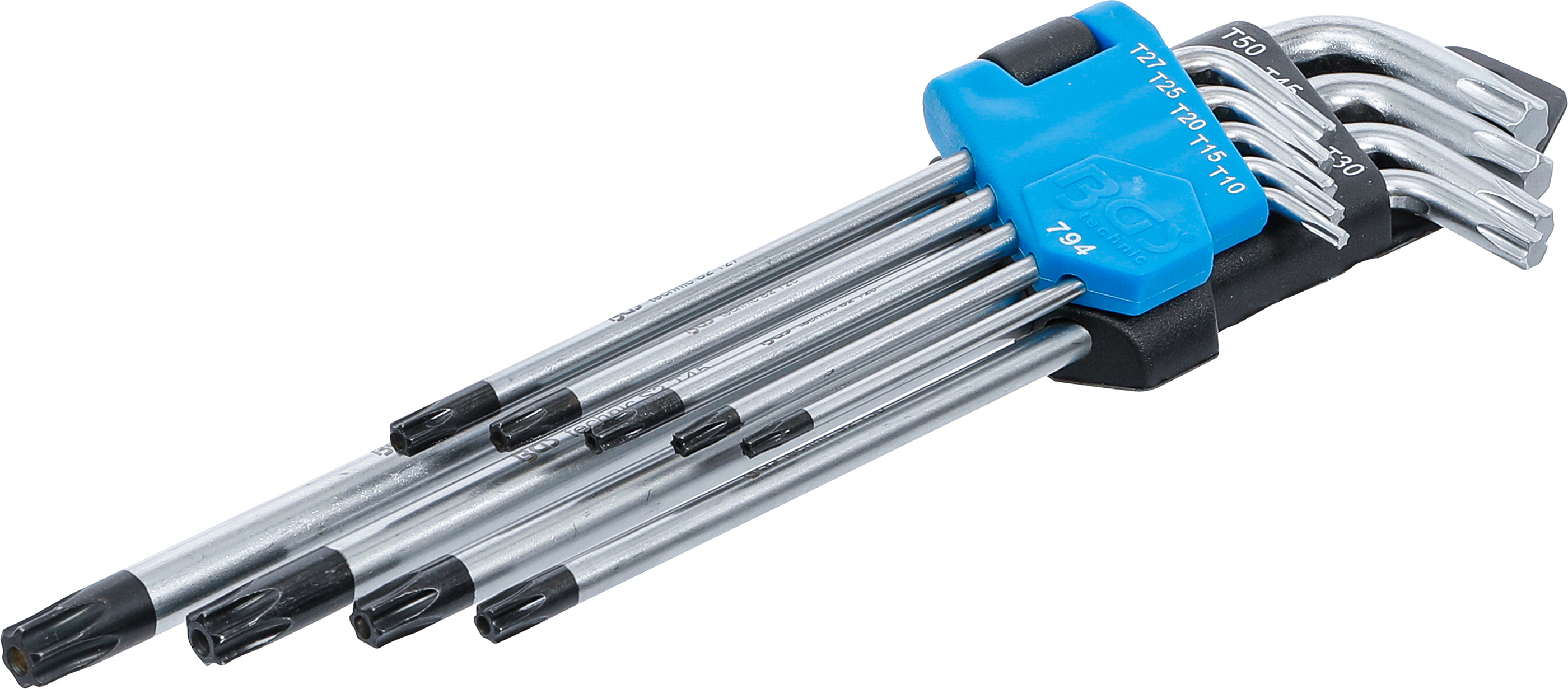 BGS Winkelschlüssel-Satz | extra lang | T-Profil (für Torx) mit Bohrung T10 - T50 | 9-tlg.