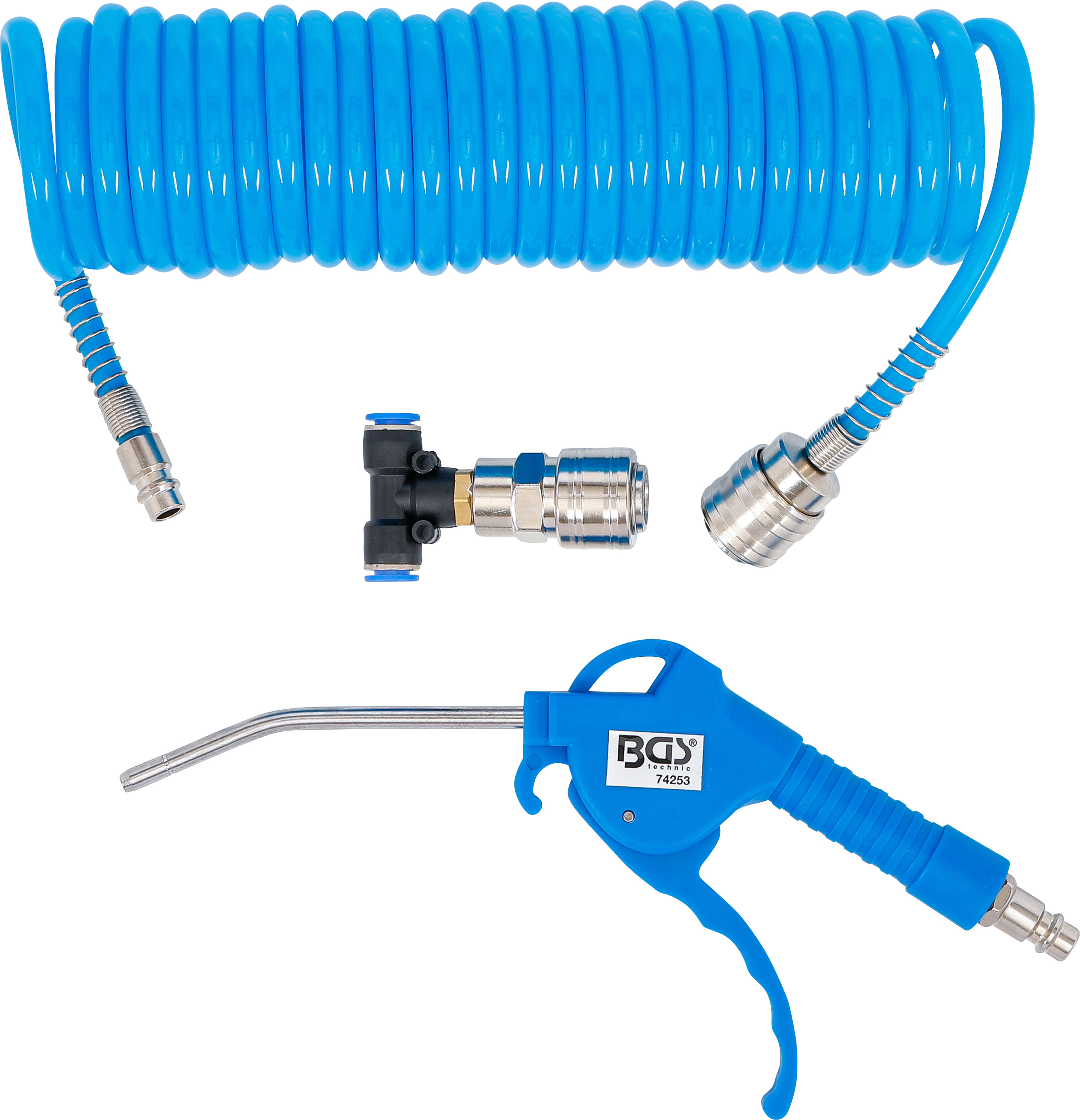 BGS Druckluft-Ausblaspistole | mit Druckluft-Spiralschlauch und T-Verbinder