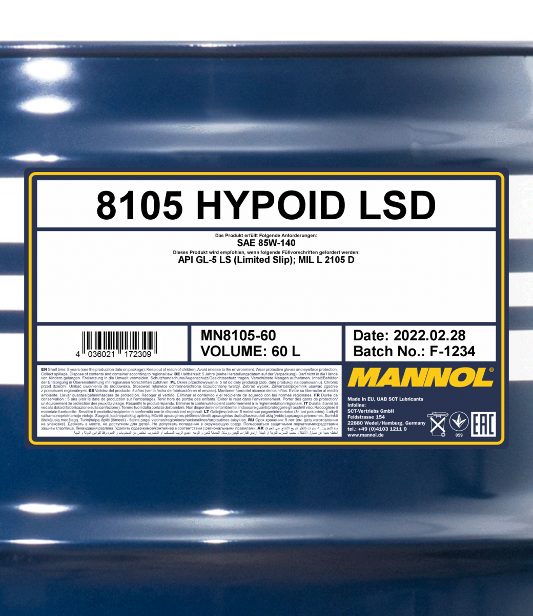 85W-140 Mannol 8105 Hypoid LSD GL-5 LS Getriebeöl 60 Liter