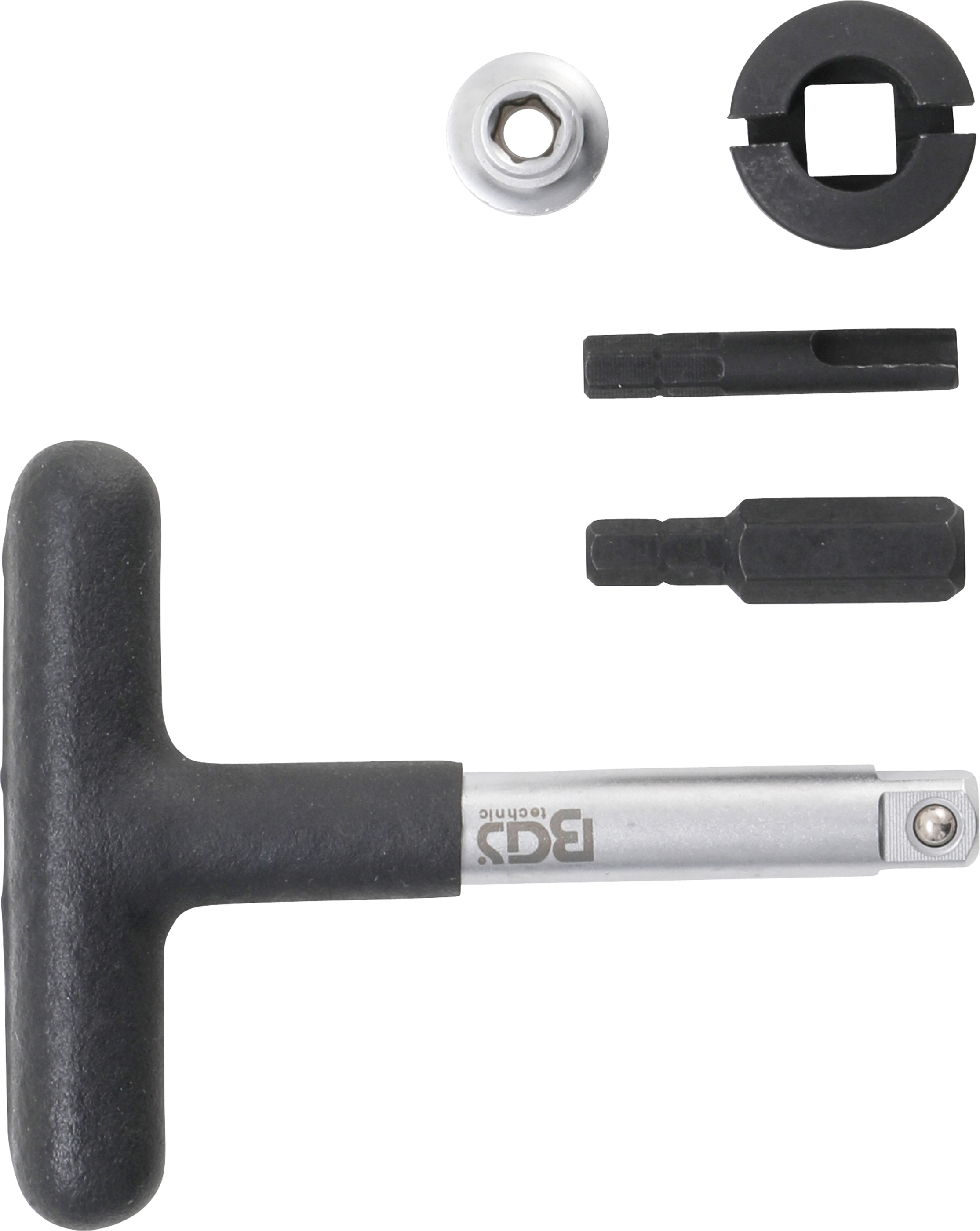 BGS Universal-Öldienst-Schlüssel-Satz | für Kunststoff-Ölablassschrauben | Antrieb Außensechskant 6,3 mm (1/4") / Abtrieb Außenvierkant 10 mm (3/8") | 5-tlg.
