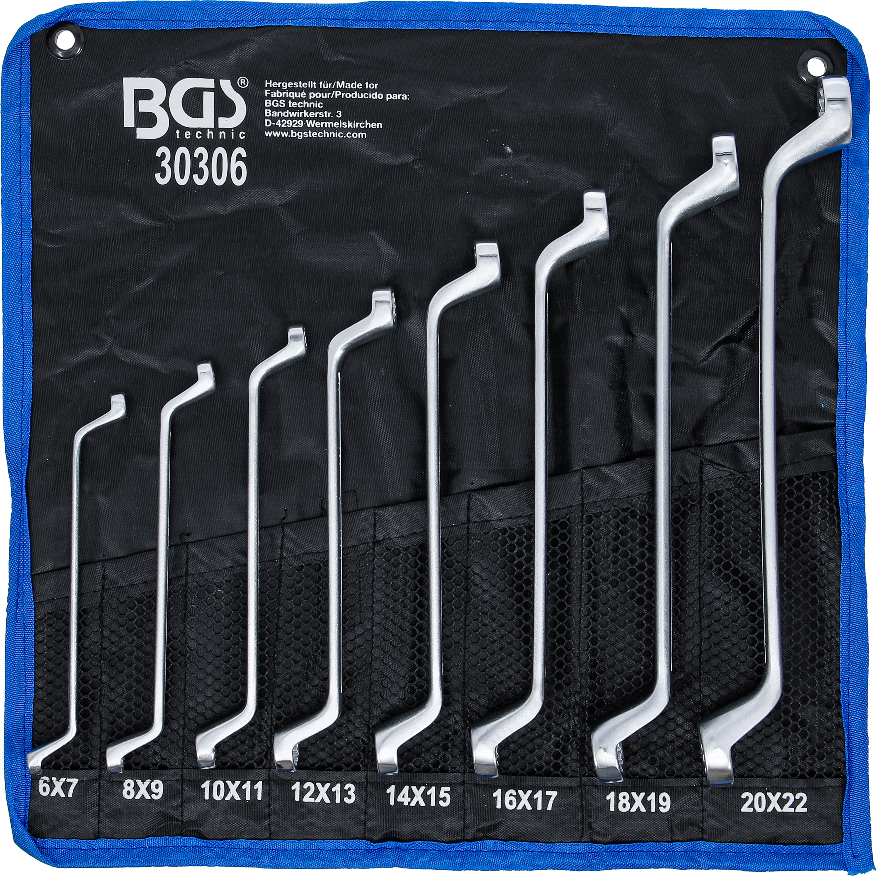 BGS Doppel-Ringschlüssel-Satz | tief gekröpft | SW 6 x 7 - 20 x 22 mm | 8-tlg.