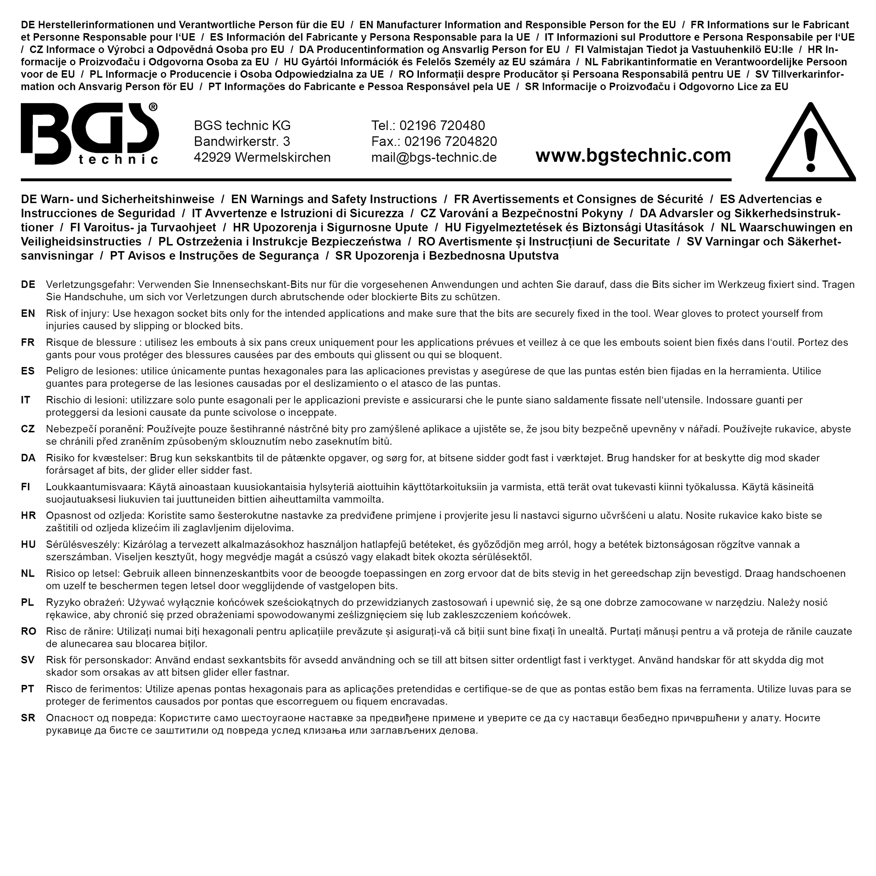 BGS Bit-Einsatz | Antrieb Innenvierkant 10 mm (3/8") | Innensechskant 9 mm