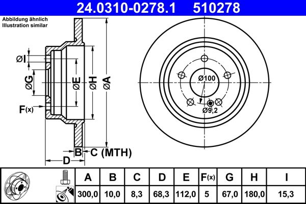 Bremsscheibe 24.0310-0278.1 “ATE 300 mm, 10 mm, 8,3 mm”