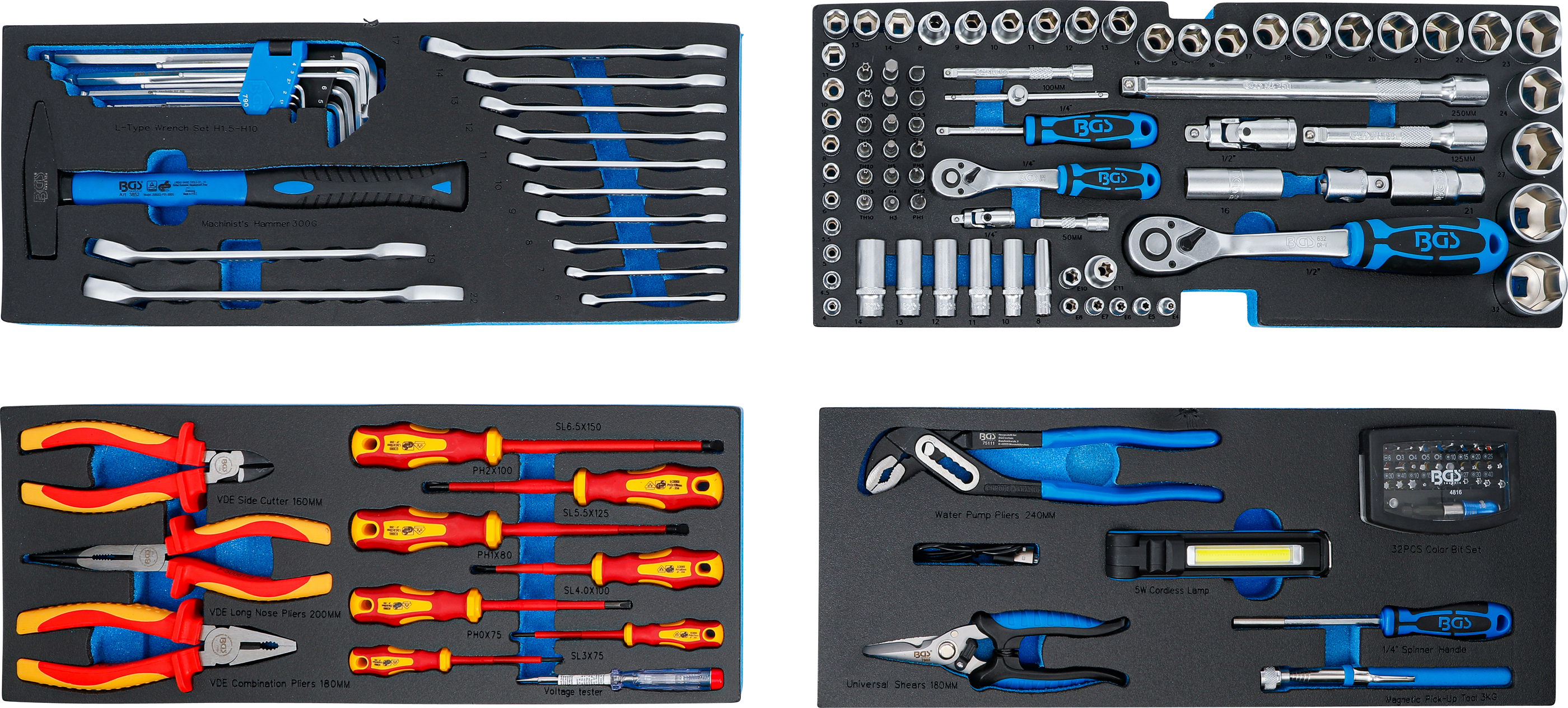 BGS Elektriker-Metall-Werkzeugkoffer | 3 Schubladen | mit 147 Werkzeugen