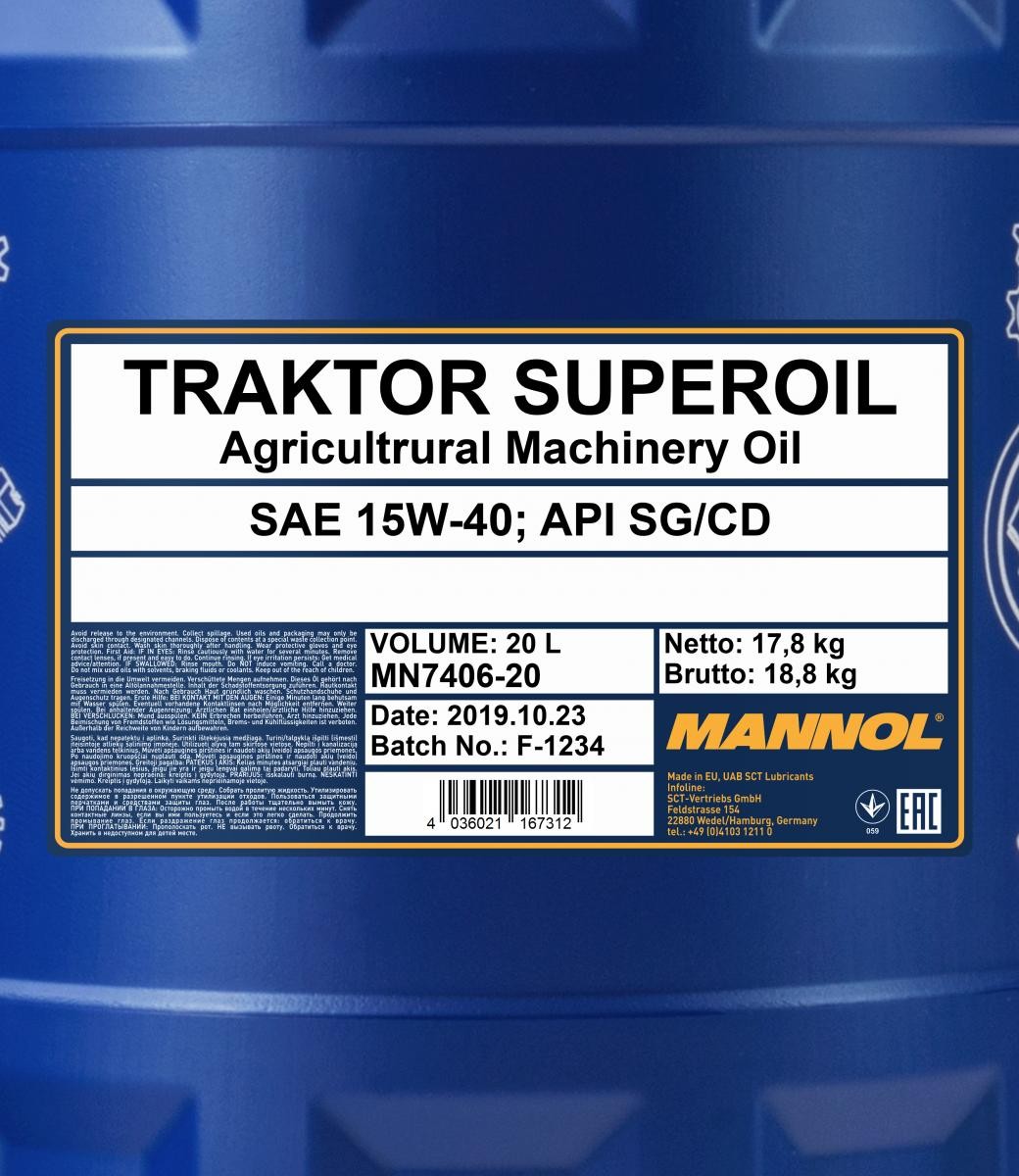 15W-40 Mannol 7406 Traktor Superoil Motoröl 20 Liter