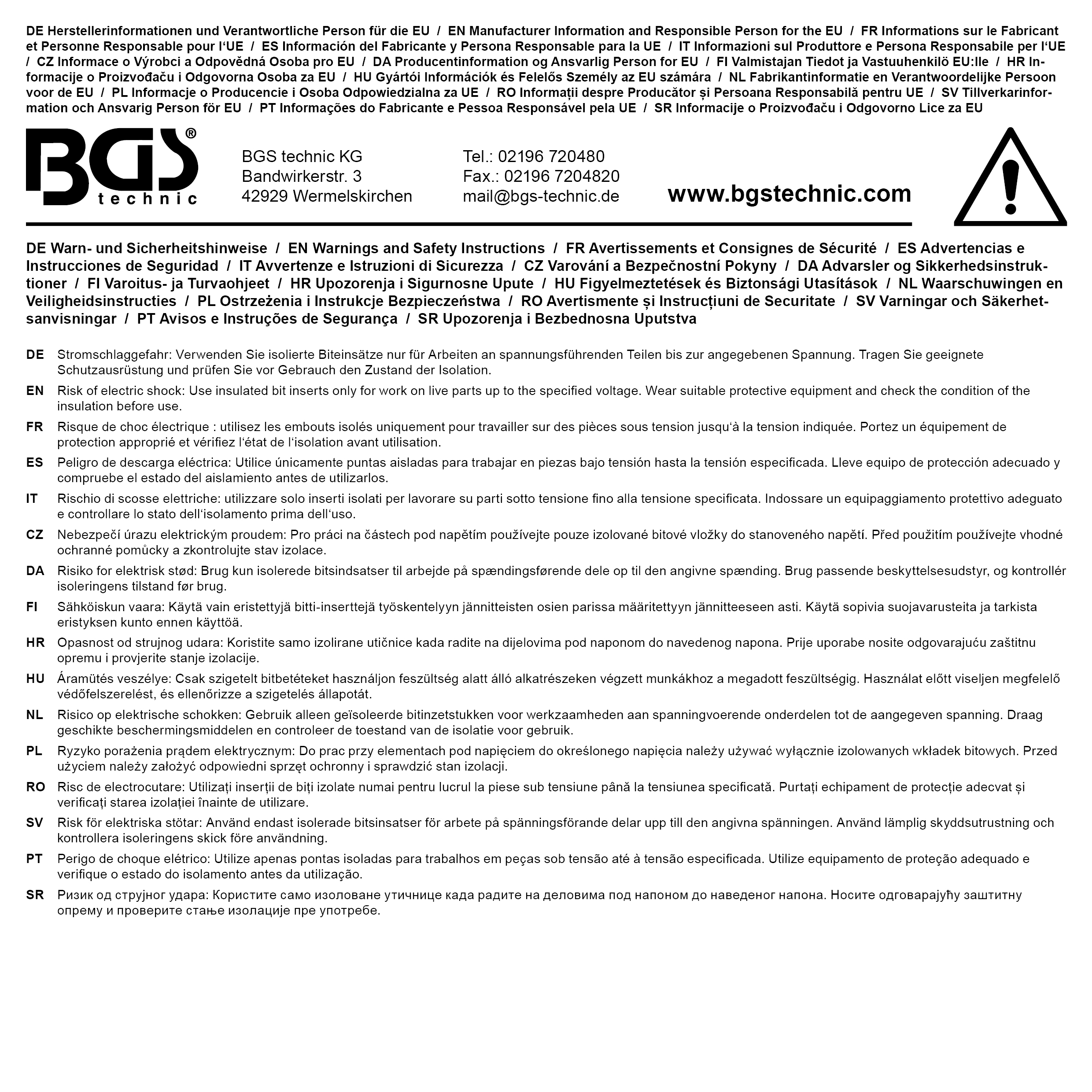 BGS VDE-Bit-Einsatz-Satz | Antrieb Innenvierkant 10 mm (3/8") / 12,5 mm (1/2") | Innensechskant 4 - 10 mm | 10-tlg.
