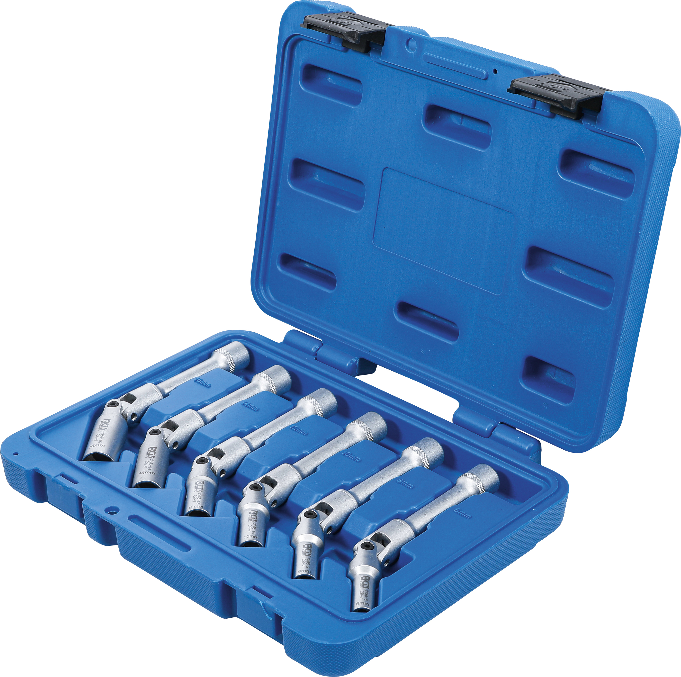 BGS Universal Glühkerzen-Gelenkschlüssel-Satz, Sechskant | Antrieb Innenvierkant 10 mm (3/8") | SW 8 - 16 mm | 6-tlg.