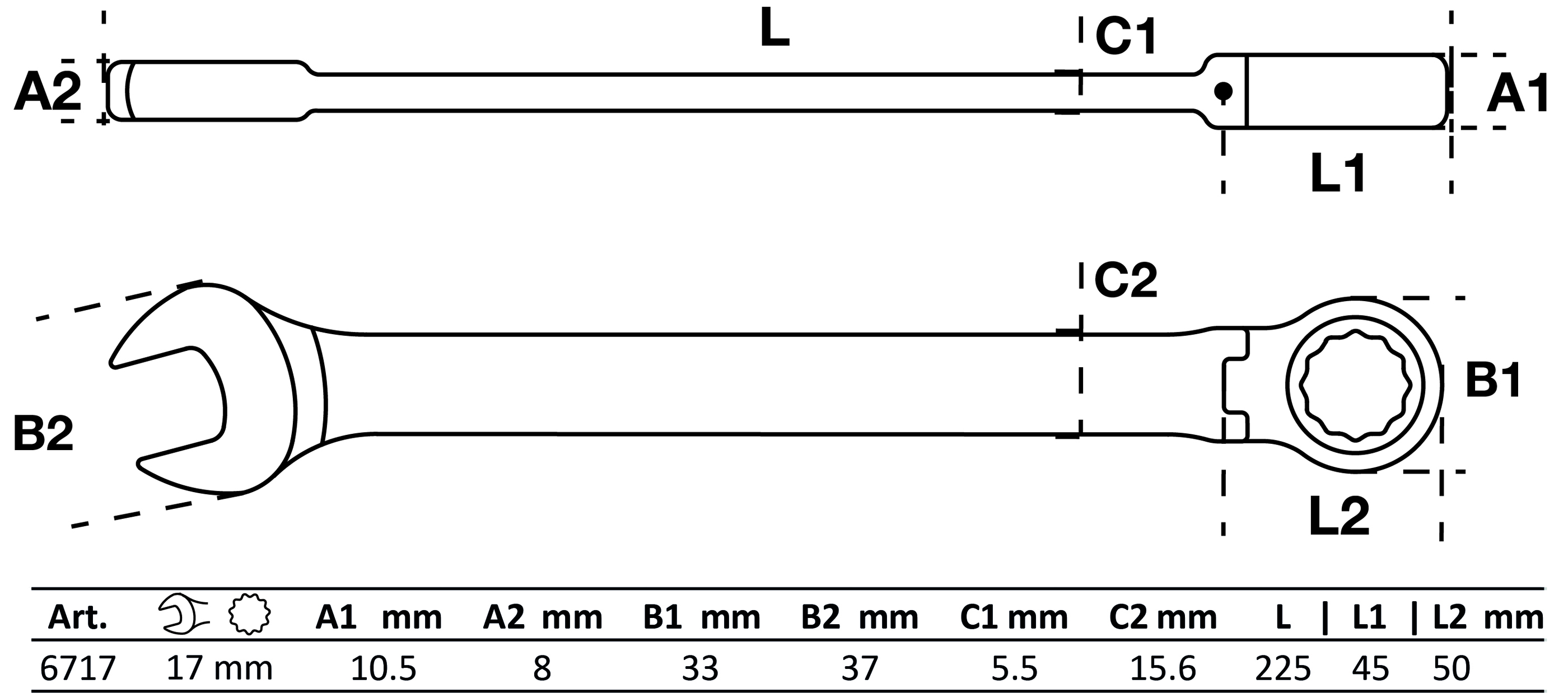 BGS Ratschenring-Maulschlüssel | abwinkelbar | SW 17 mm