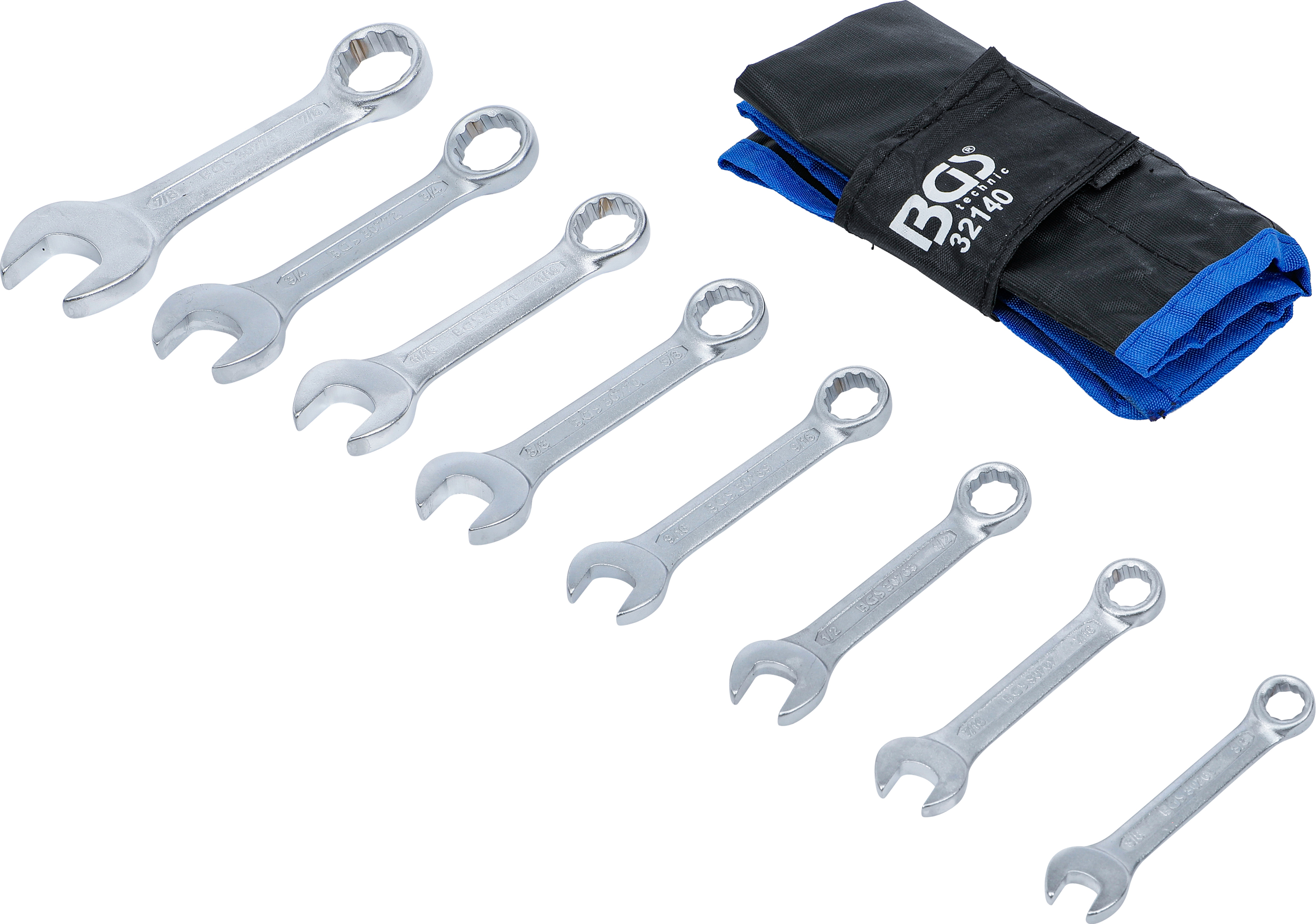 BGS Maul-Ringschlüssel-Satz | extra kurz | Zollgrößen | SW 3/8" - 7/8" | 8-tlg.