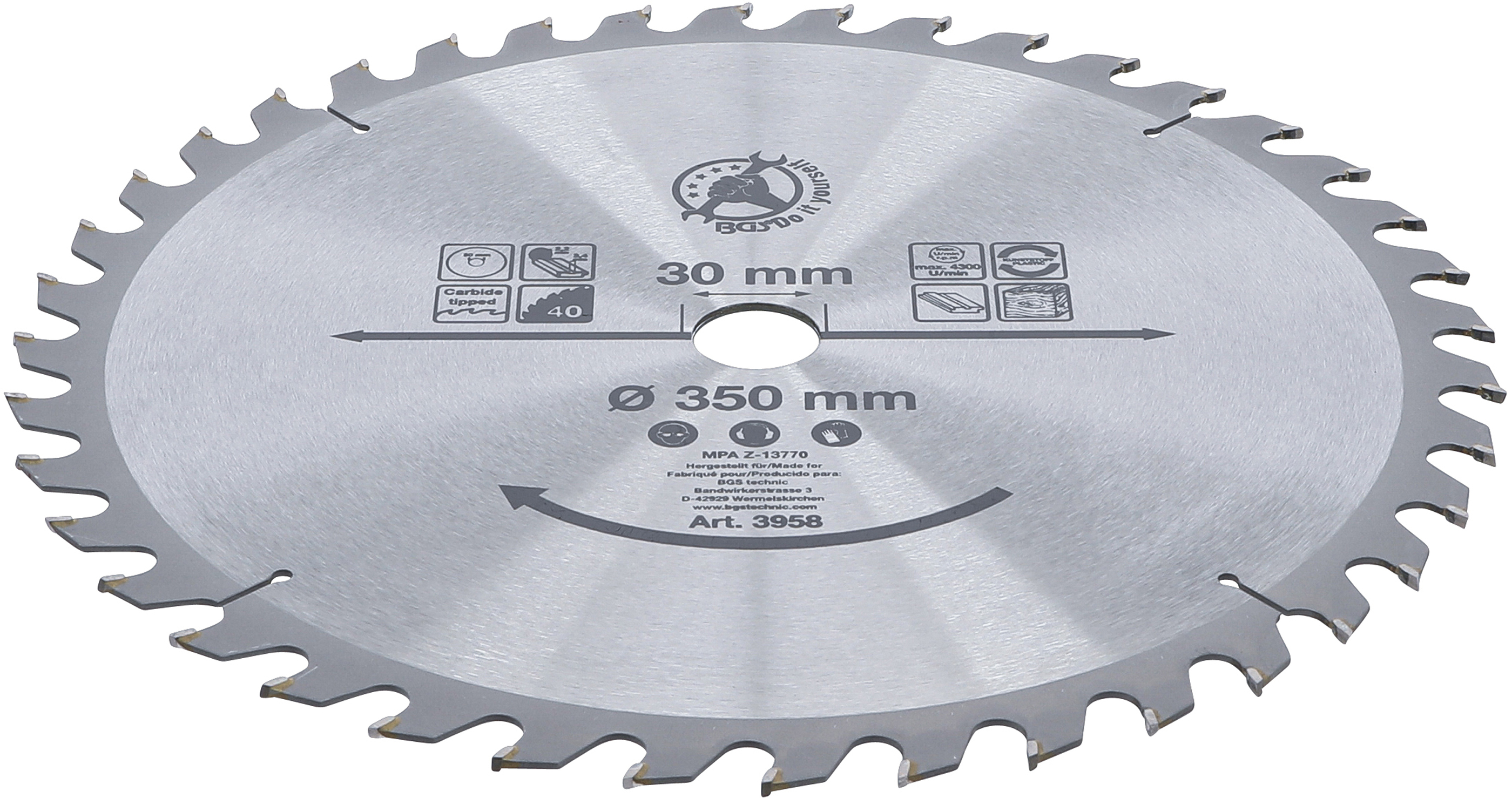 BGS Hartmetall-Kreissägeblatt | Ø 350 x 30 x 3,4 mm | 40 Zähne