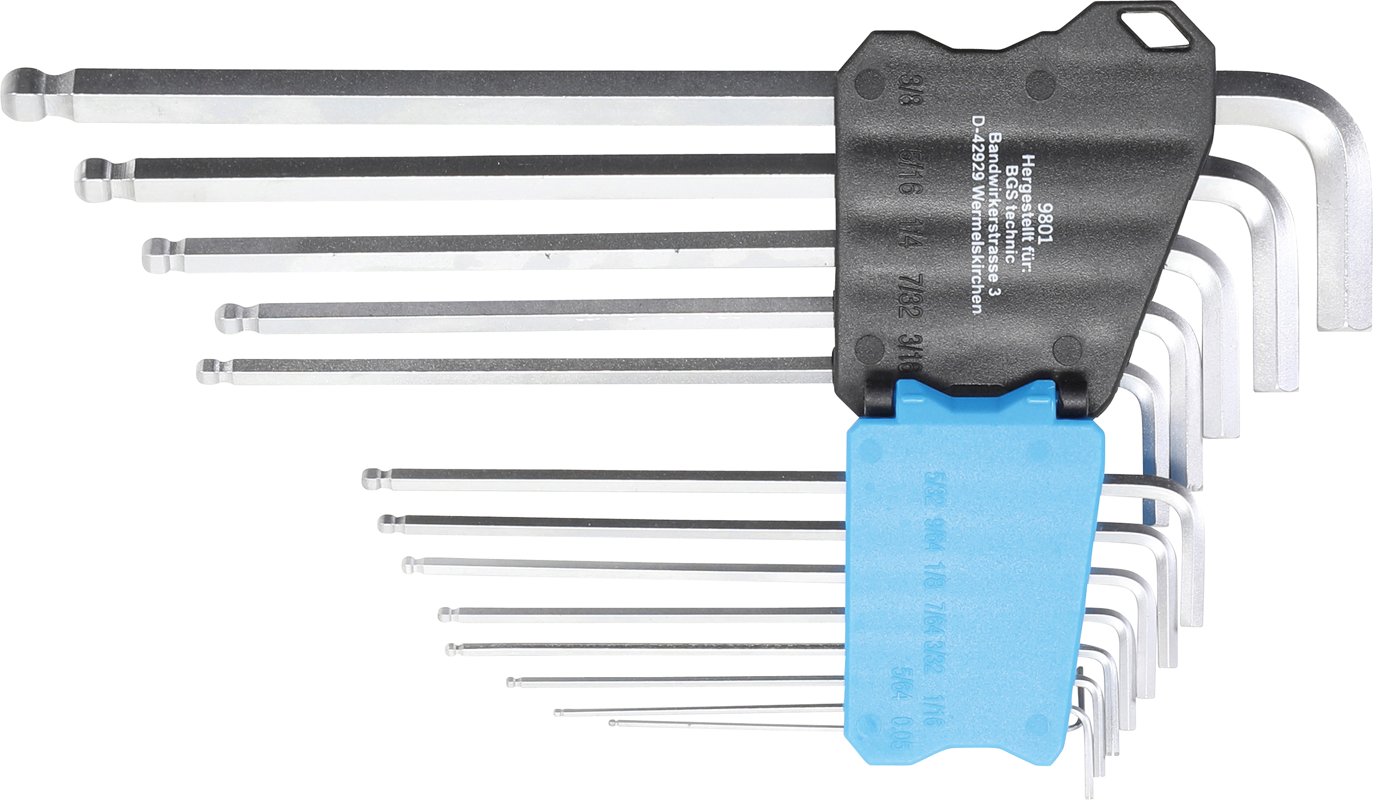 BGS Winkelschlüssel-Satz | extra lang | Zollgrößen | Innensechskant / Innensechskant mit Kugelkopf 0,05" - 3/8" | 13-tlg.