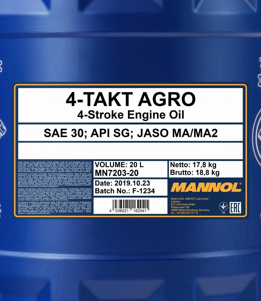 Mannol 7203 4-Takt Agro SAE 30 Rasenmäheröl Motoröl 20 Liter