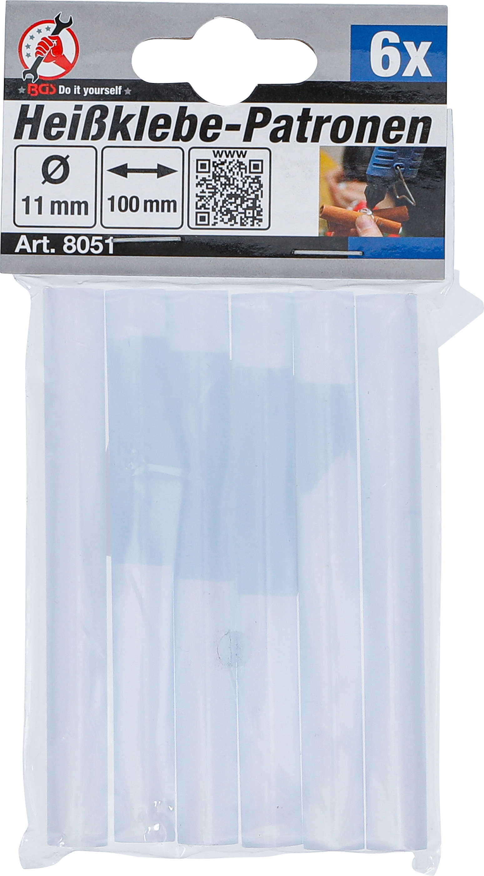 BGS Heißklebe-Patronen | transparent | Ø 11 mm, 100 mm | 6-tlg.
