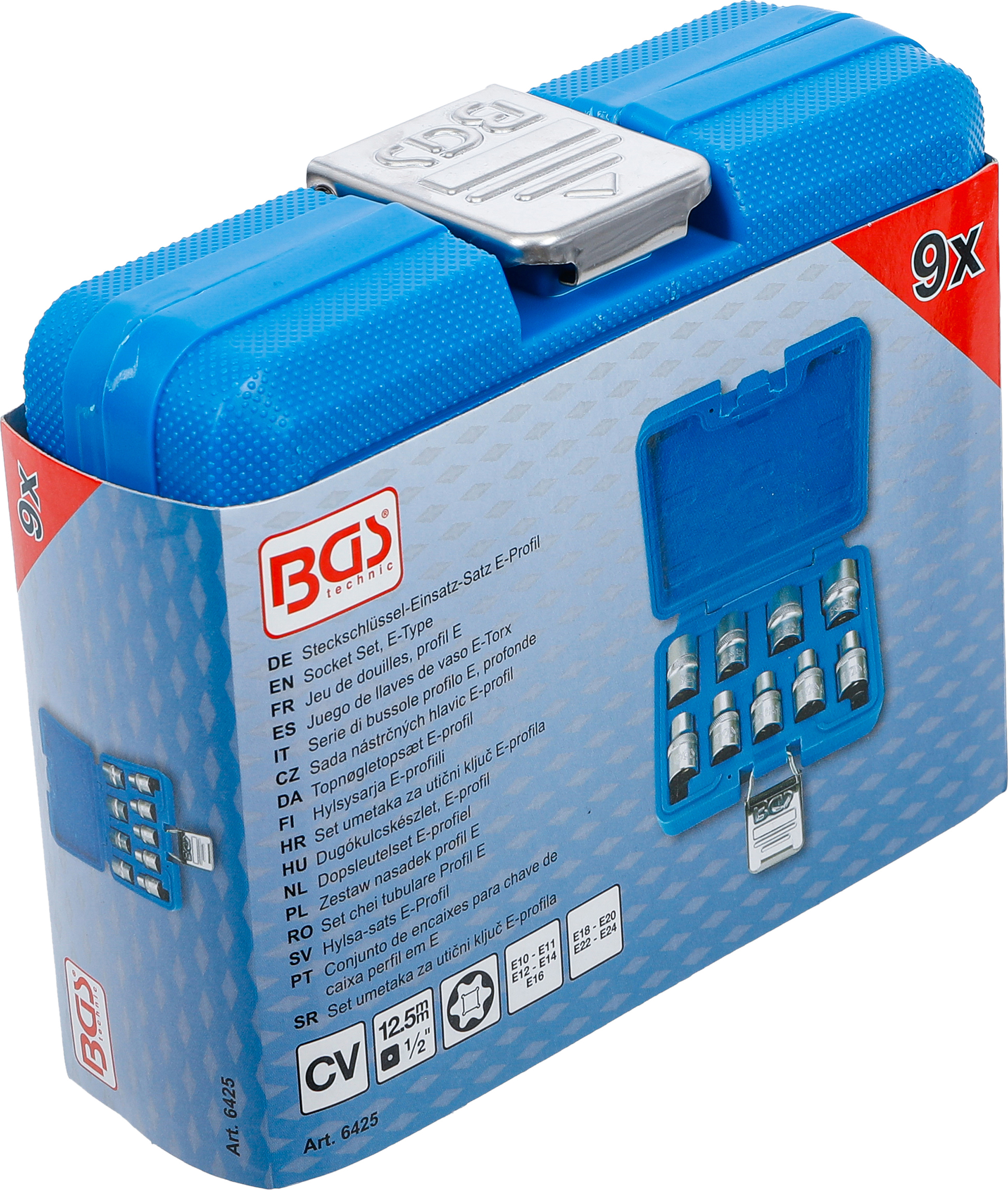 BGS Steckschlüssel-Einsatz-Satz E-Profil | Antrieb Innenvierkant 12,5 mm (1/2") | SW E10 - E24 | 9-tlg.