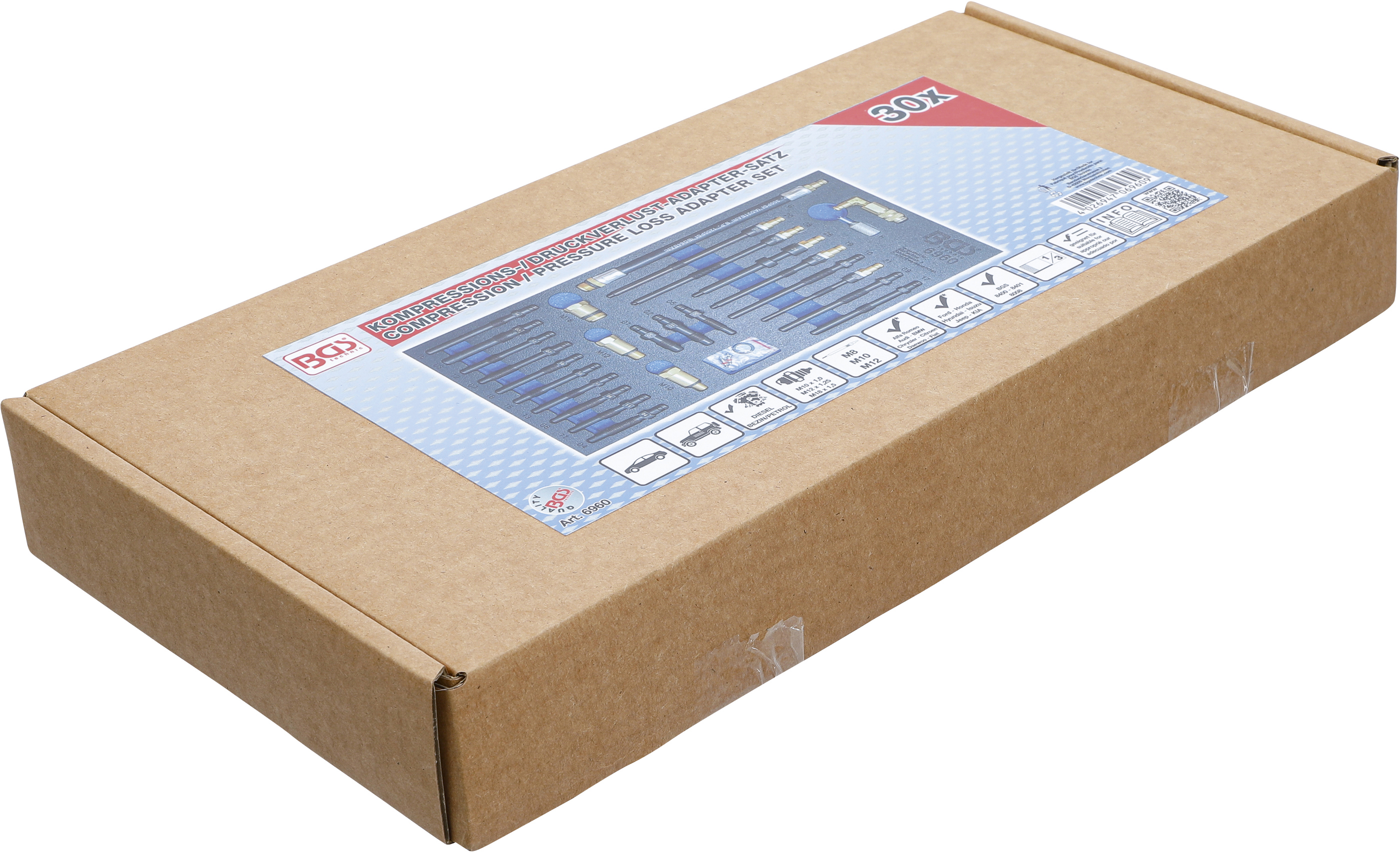 BGS Werkstattwageneinlage 1/3: Adapter-Satz für Kompressions- und Druckverlusttester | 30-tlg.