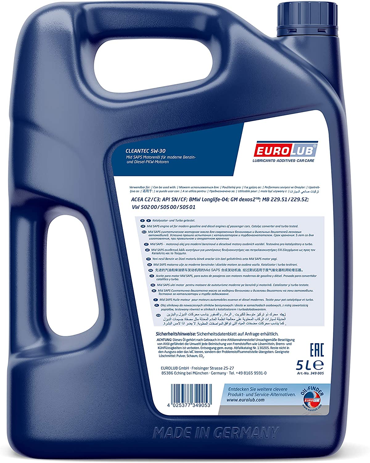 5W-30 Eurolub Cleantec Motoröl 5 Liter