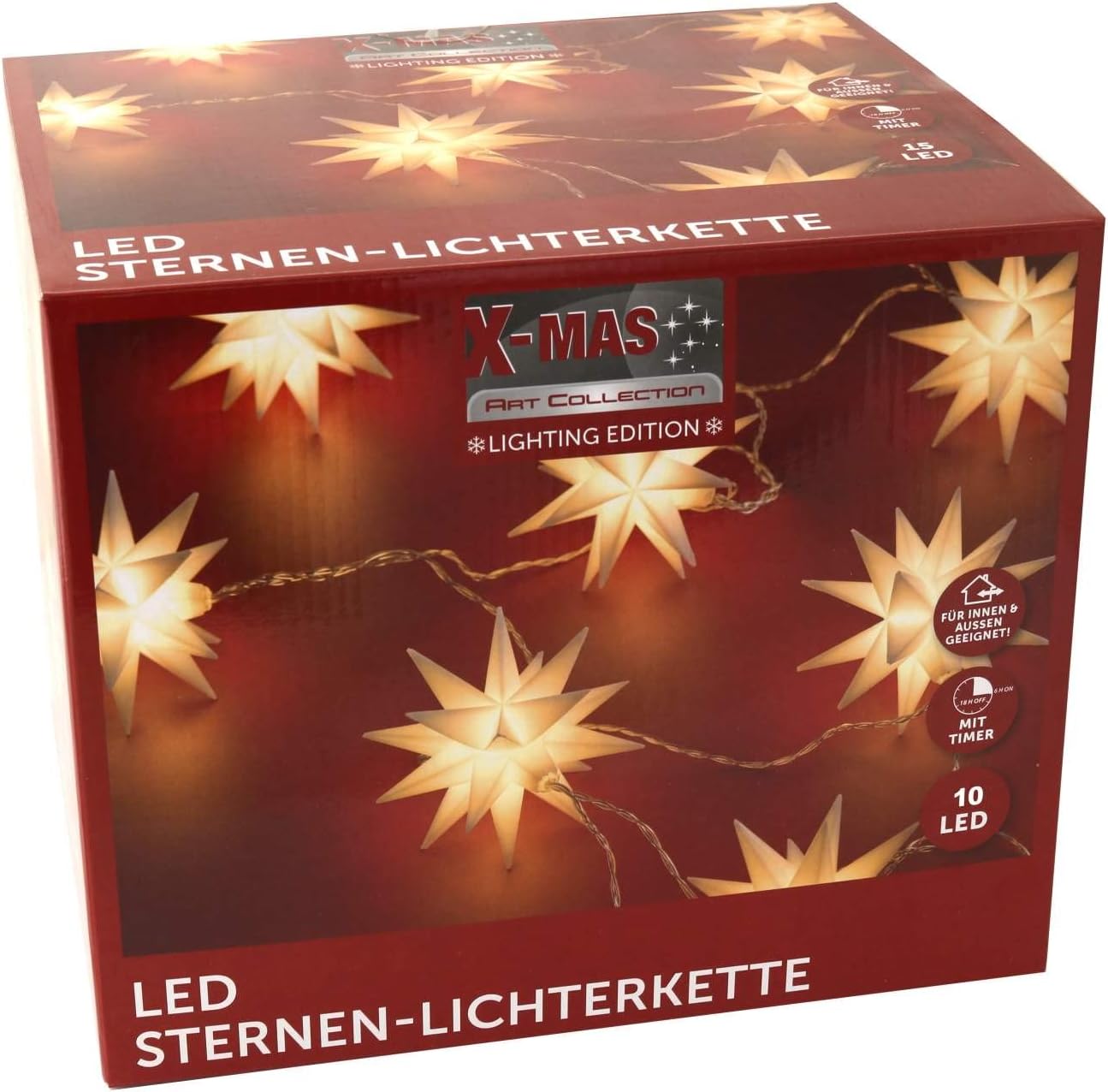 Lichterkette mit 10 Sternen LED und Timer batteriebetrieben